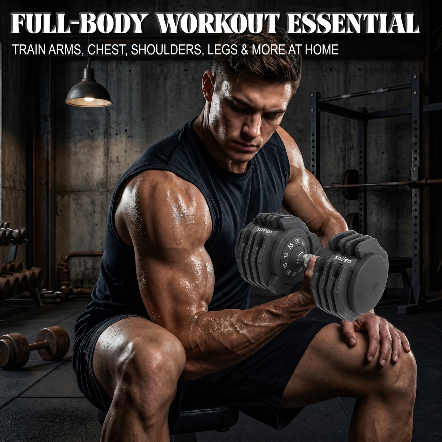 Adjustable Dumbbell, 5-55 LBS Quick-Select Weight Dumbbell with Non-Slip Grip & Base, for Home Gym Strength Training image 8
