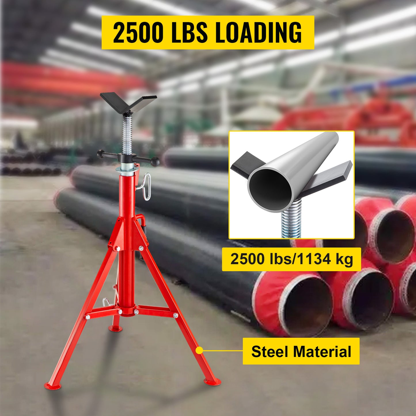 V Head Pipe Stand Adjustable Height 28-52 Inch, Pipe Jack Stands 2500 LB. Capacity,Folding Portable Pipe Stands 1/2 to 12 Inch Pipe Supporting,Steel Jack Stands image 9
