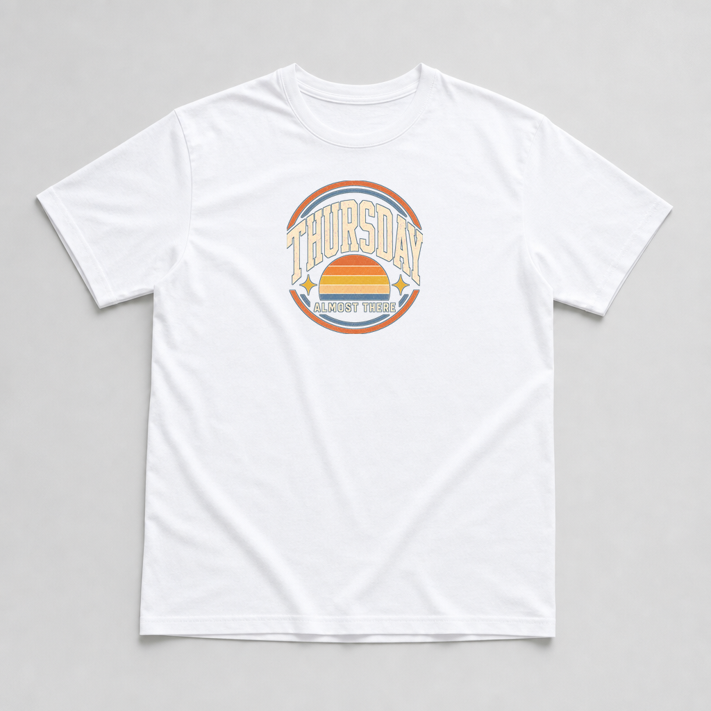 Thursday Almost There Club Retro Graphic T-Shirt, Workweek Humor Tee - image 5