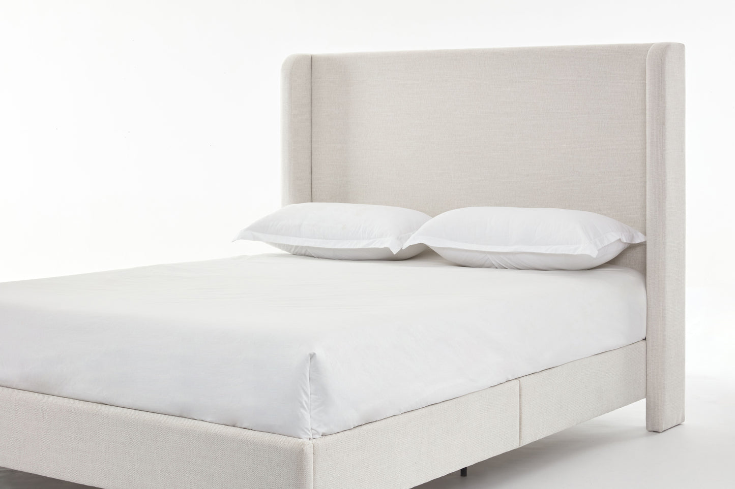 Hayden Upholstered Wingback Bed Size Queen / Tall 54" Headboard Upholstered Queen Bed / Without Wooden Slats / Box Spring Request / Queen / Textured Ivory Canvas / Elegant Simplicity / Easy Assembly image 12