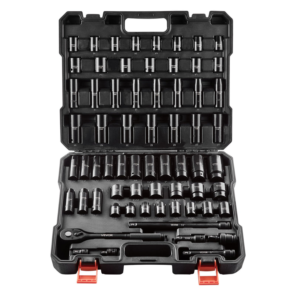 VEVOR Impact Socket Set, Deep and Shallow Sockets with Adapt 1/2 in / Deep / 65 Pieces