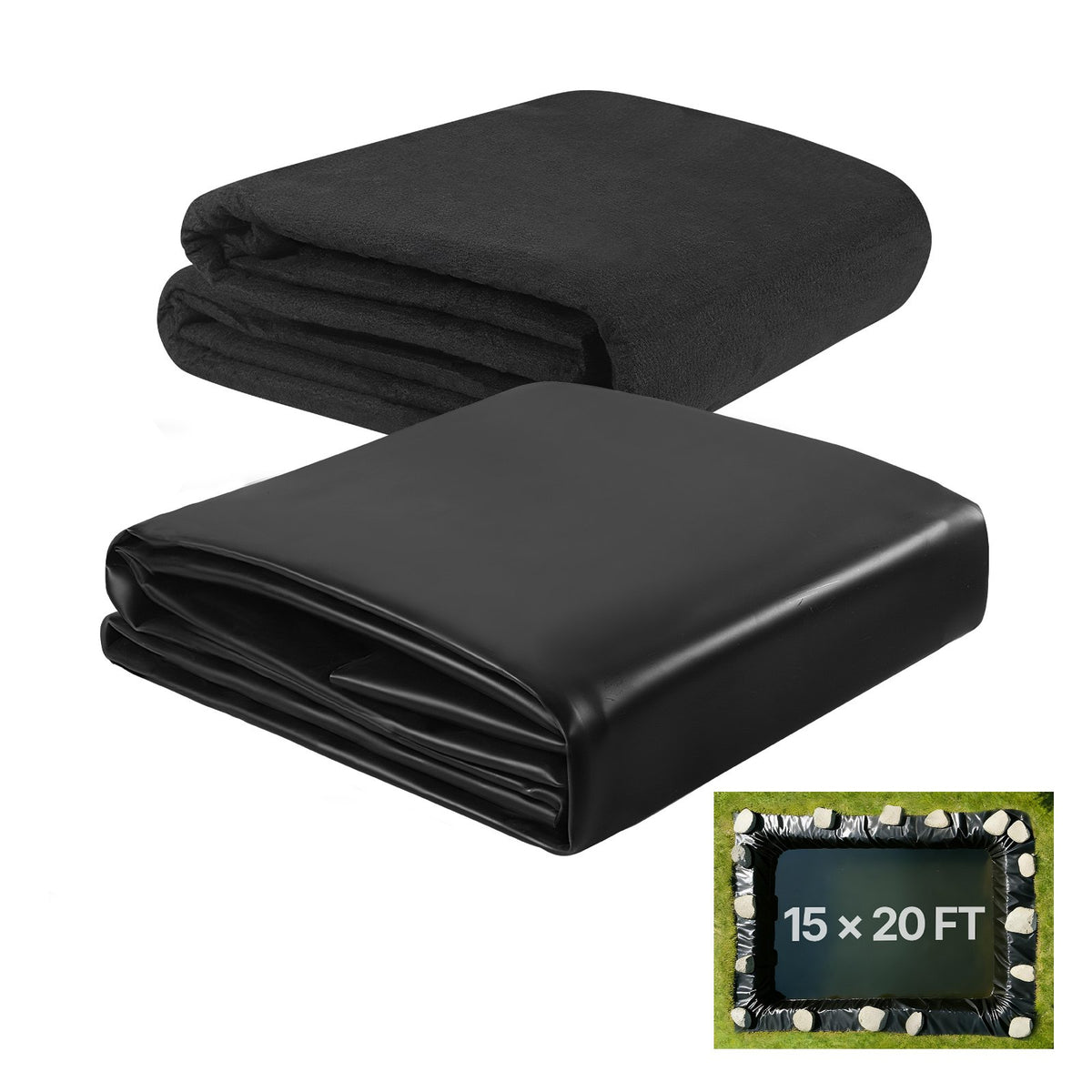 VEVOR Pond Liner, LLDPE EPDM and PE Fish Pond Liner EPDM 45 Mil with Underlayment / 15 x 20 ft