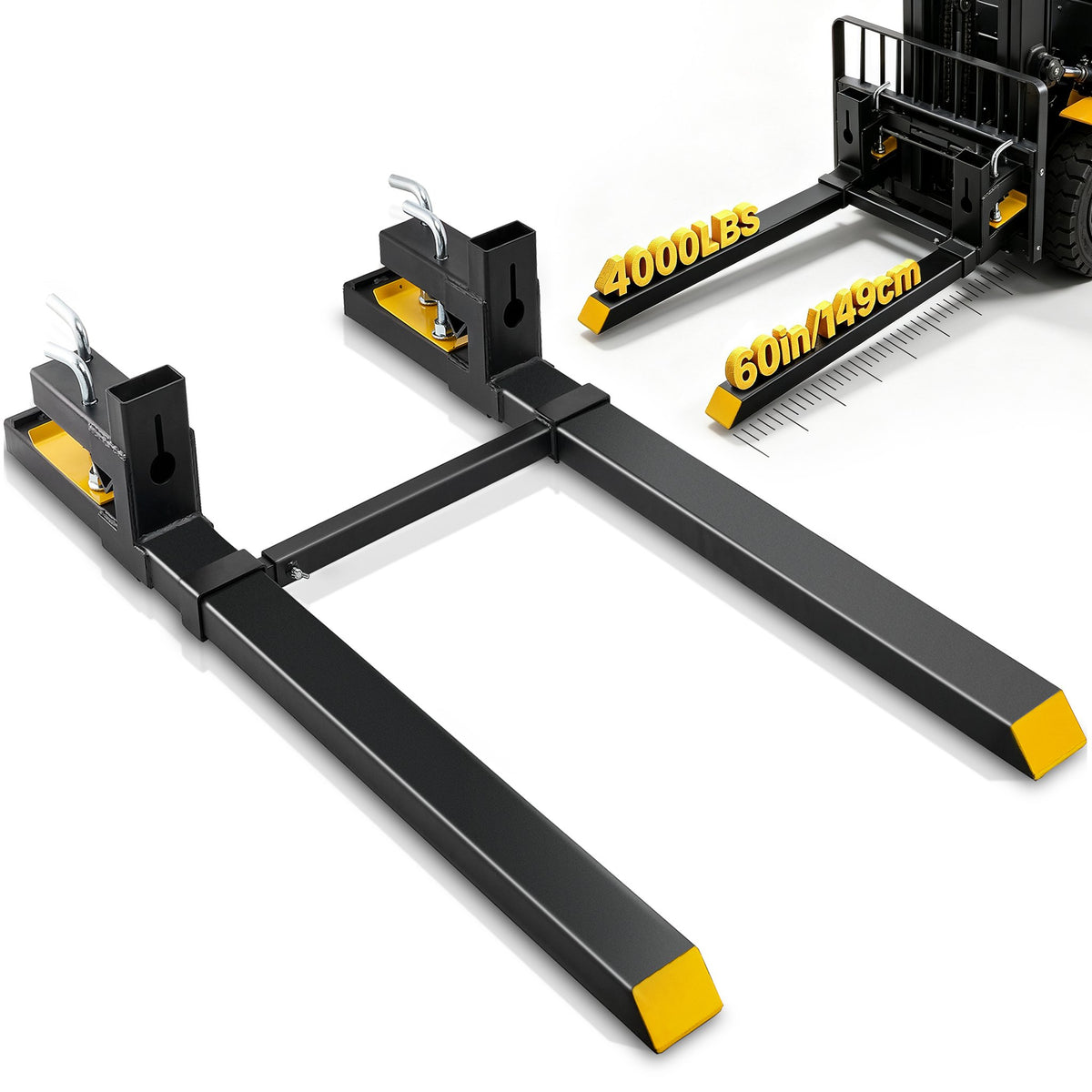 VEVOR Pallet Forks for Tractor and Skid Steer, Heavy Duty Steel Fork Attachment 60 inch / 4000 lbs / With Stabilizer Bar