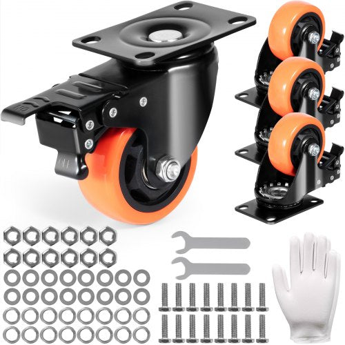 VEVOR Plate Casters Set of 4, 2-6 in Swivel Caster Wheels, P 3 inch / PVC