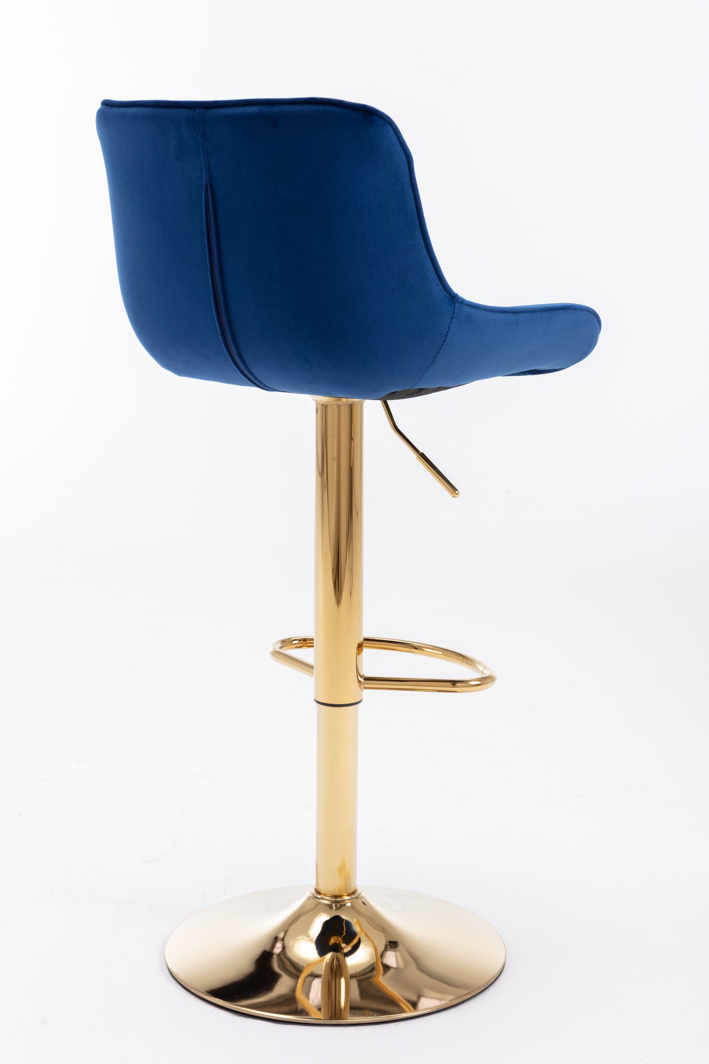 Chrome Footrest and Base Swivel Height Adjustable Mechanical Lifting Velvet + Golden Leg Simple Bar Stool,Set of 2,Navy image 12