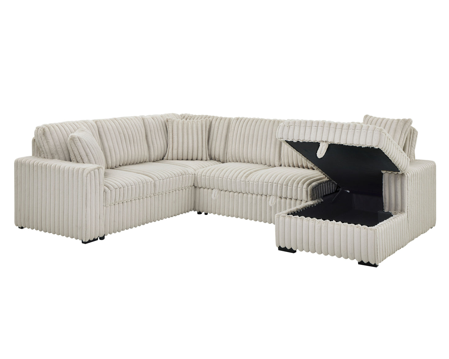 122 Inch Pull Out Couch, Rabbit plush Fabric Sofa Bed with USB Ports & Comfy Upholstered, Oversized U Shape Sectional Sleeper Sofa Bed with Storage Chaise, Khaki image 12