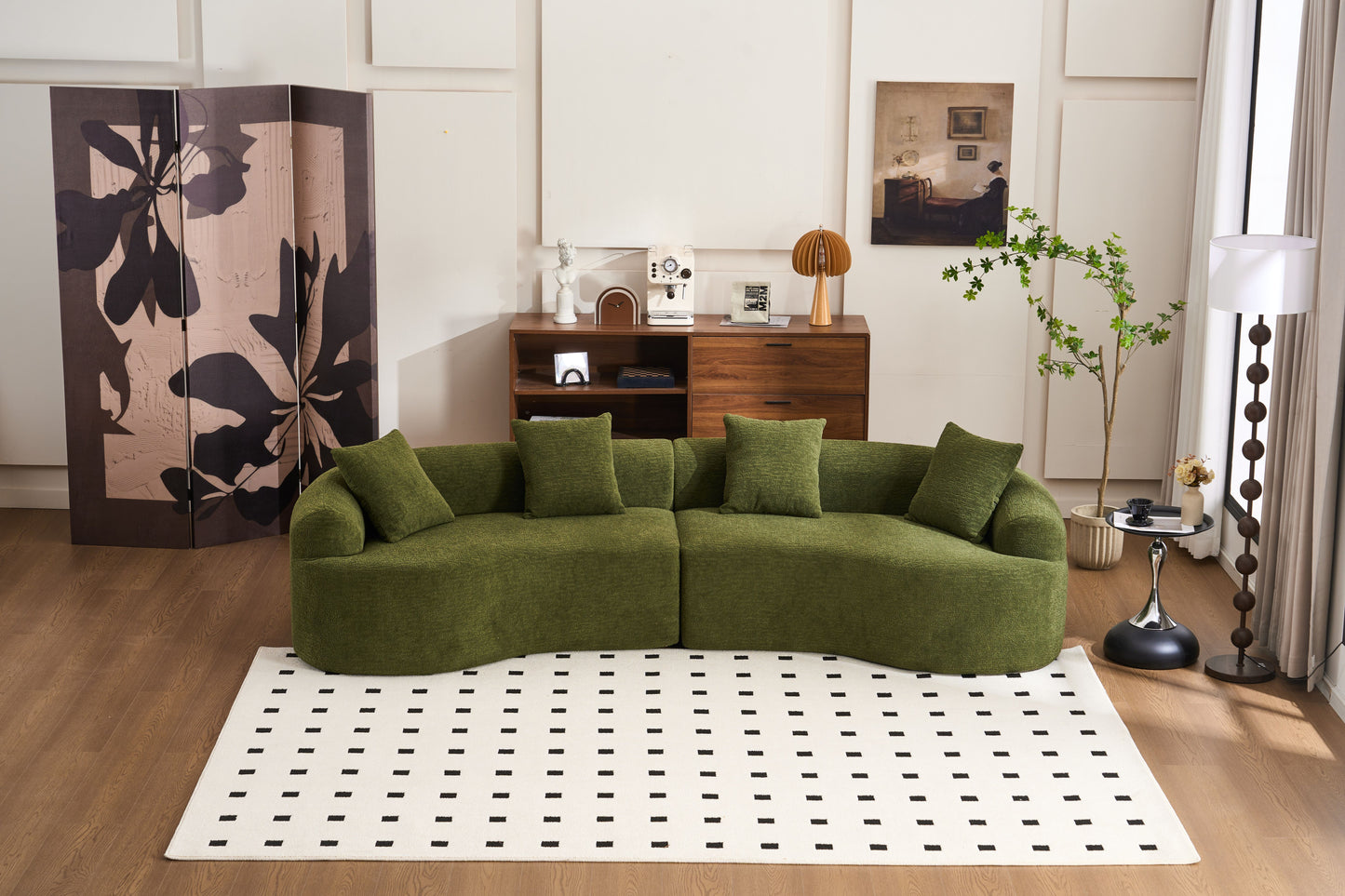 Curved Boneless Sofa,Compression Modular 110'' Sectional,Green High-Density,Couches Sleeper for Living Room Bedroom Apartment Lounge,Chenille image 12