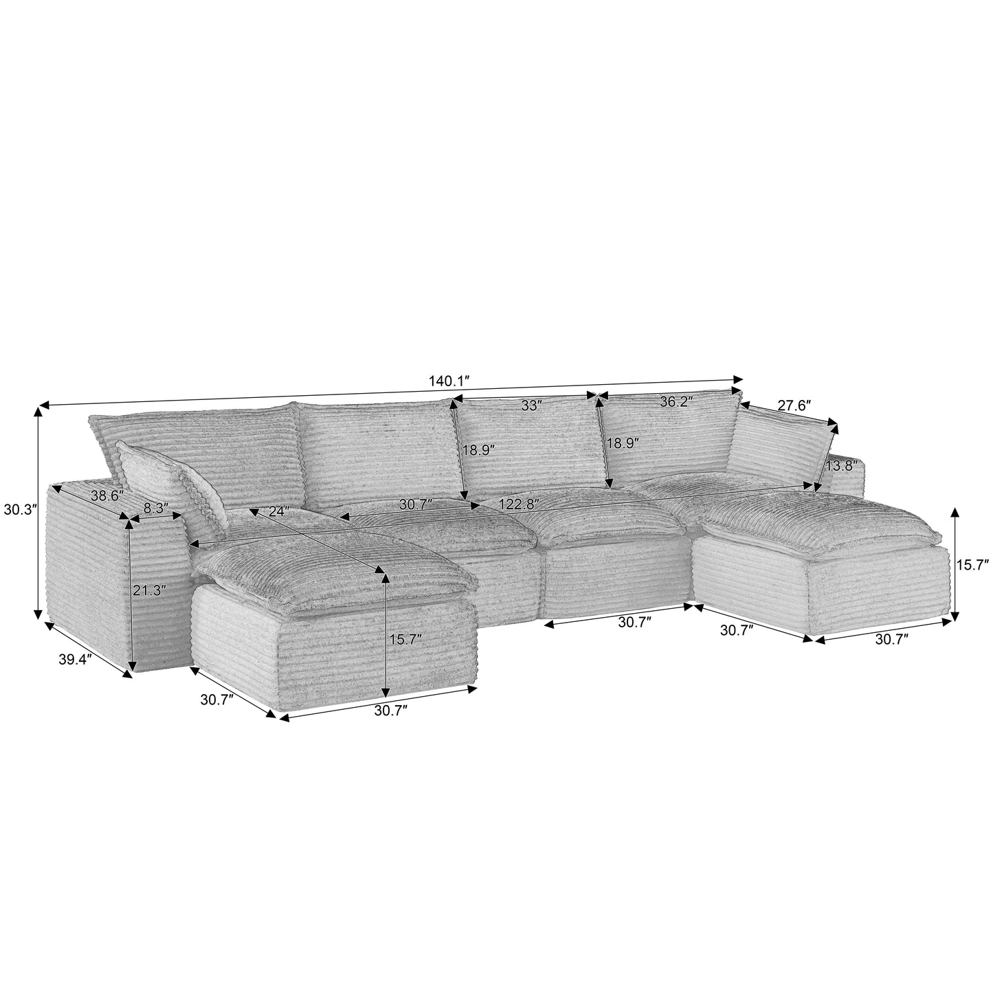 Cloud Sectional Couches for Living Room, Convertible U-Shape Couch with Ottoman image 8
