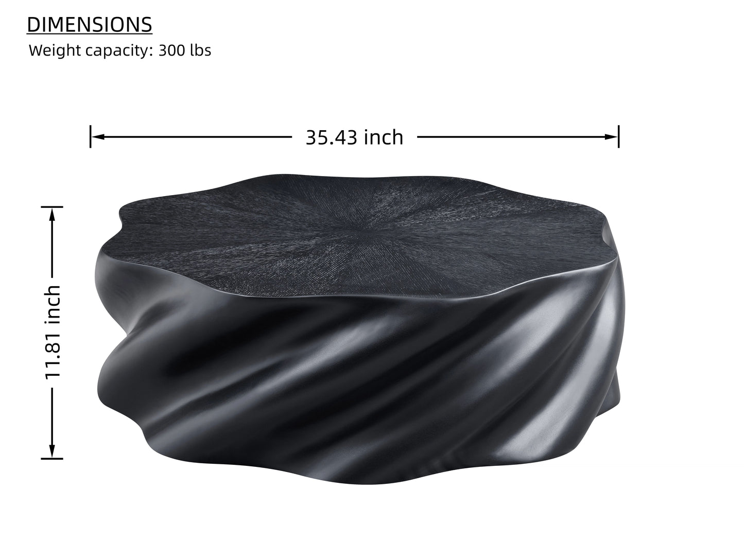 35" Fully Assembled Petal Coffee Table – Sculptural Matte Black Fiberglass, Modern Organic Design, No Assembly, Multi-Scene Center Table image 12