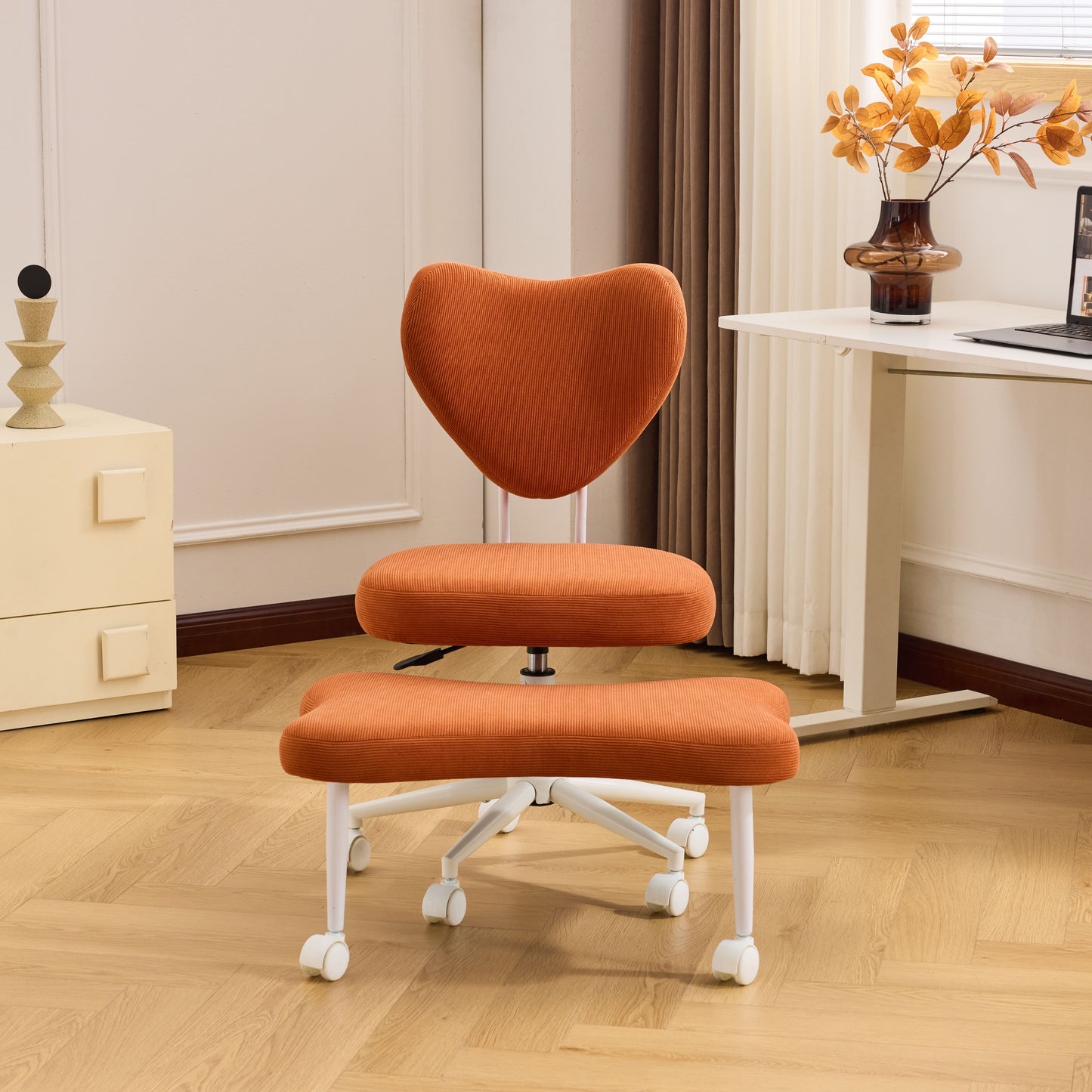 Meditation chair, an ergonomic cross-legged seating chair with lumbar support and a height-adjustable seat cushion, ideal for people engaged in high-intensity office work. ORANGE image 12