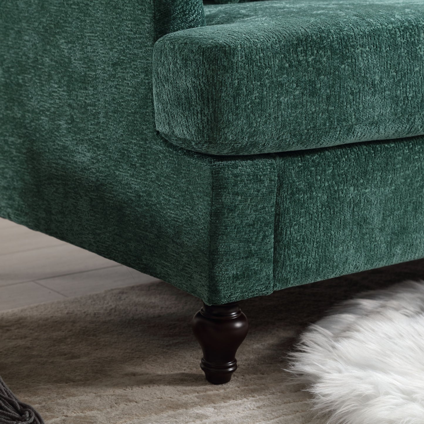 Mid Century Modern chenille Fabric Loveseat sofa, 2-Seat Upholstered Loveseat Sofa Modern Couch for Living Room,Brown wood feet sofa for Bedroom, Reading (Emerald Chenille) image 12