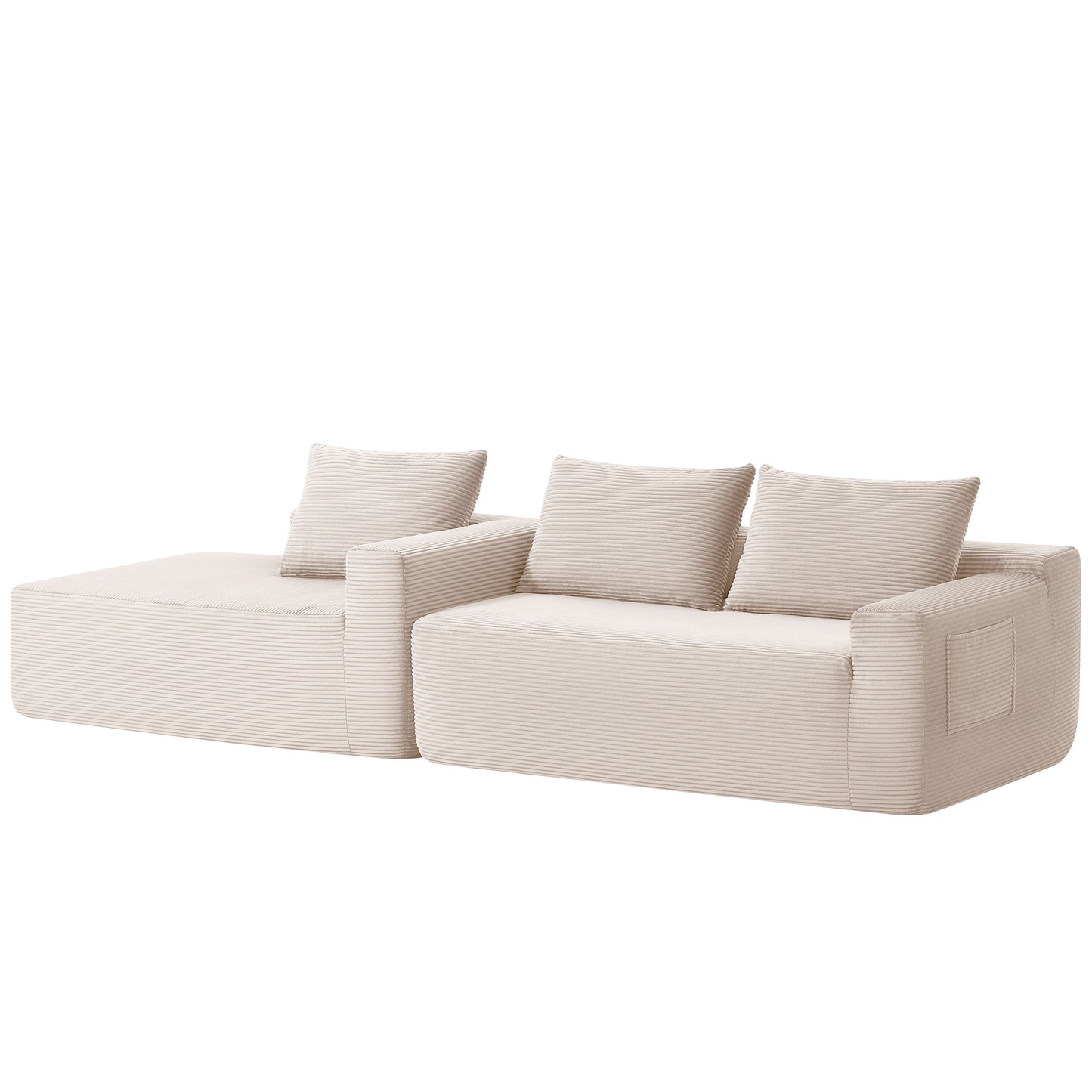 New 96.9''Cloud Sectional Couch with L-Shaped Chaise,Modern Modular Sofa with Deep Seat, Upholstered Couches for Living Room Bedroom,No Assembly Required,(Corduroy Fabric),White,Left image 11