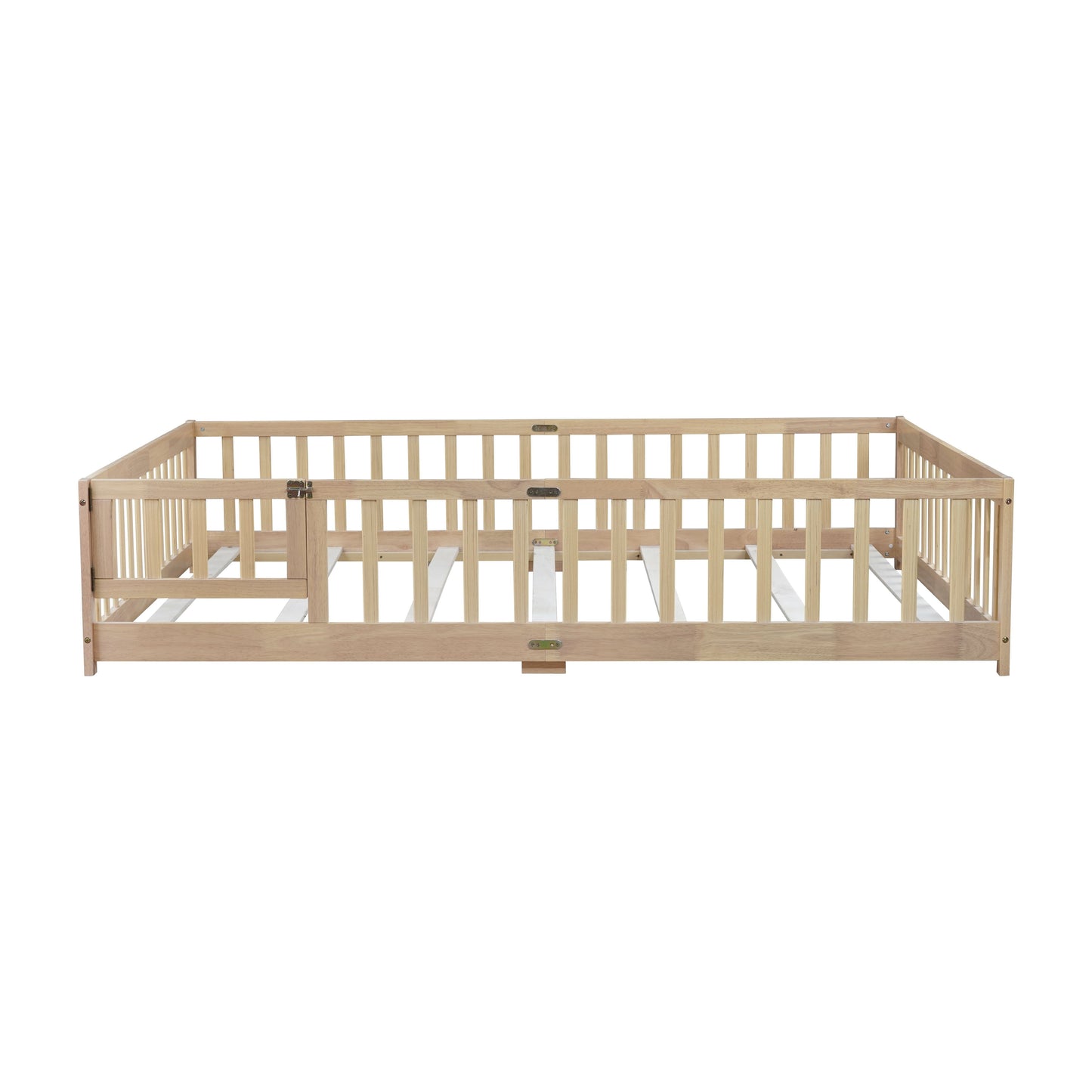 Queen Size Floor Bed with Fence,Door,Rubber Wood Floor Bed with Safety Guardrails,Natural (Old Sku W504P286389) image 12