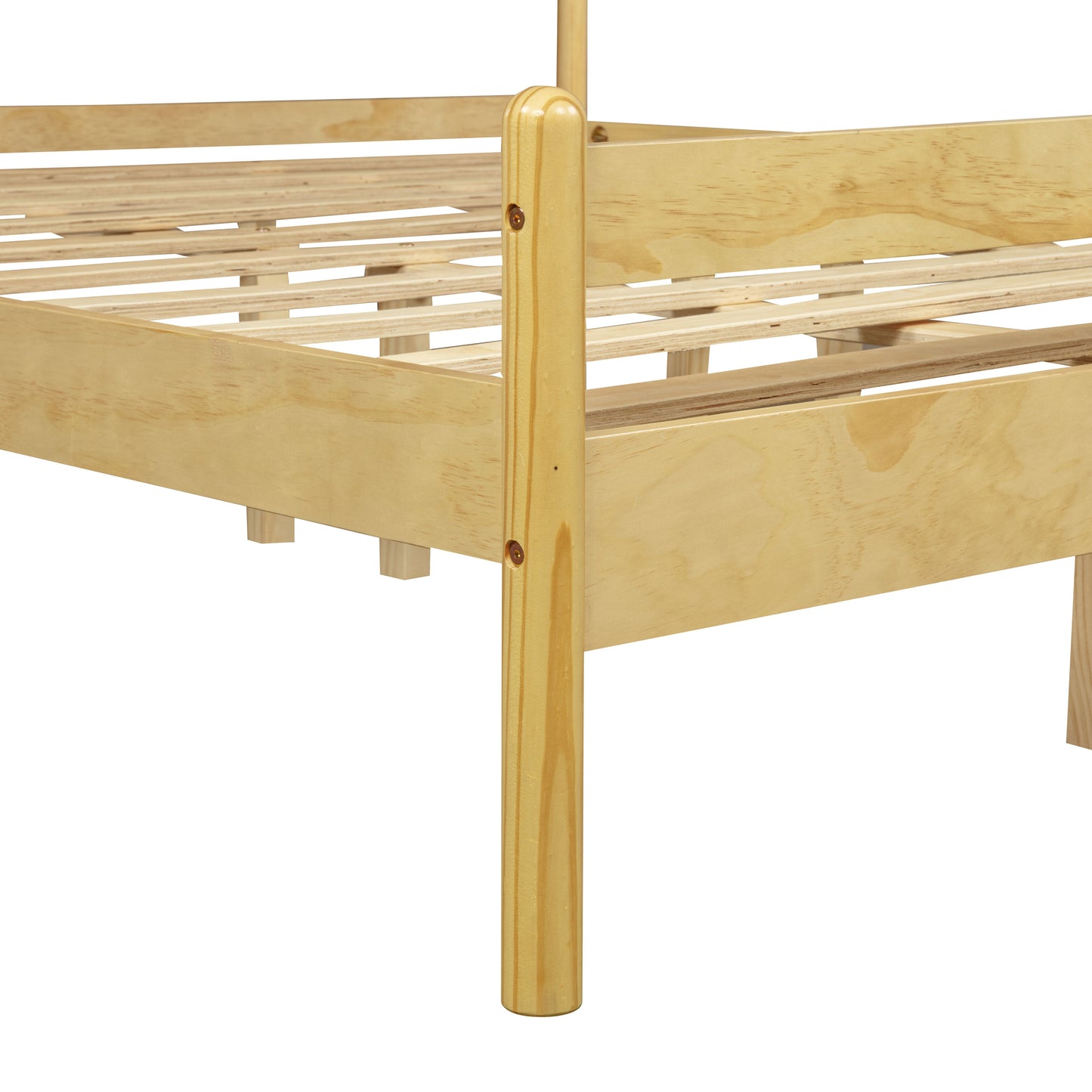 Traditional Style King Size Bed with Headboard and Footboard, Pinewood Bed with Strengthened Bed Frame,Natural image 12
