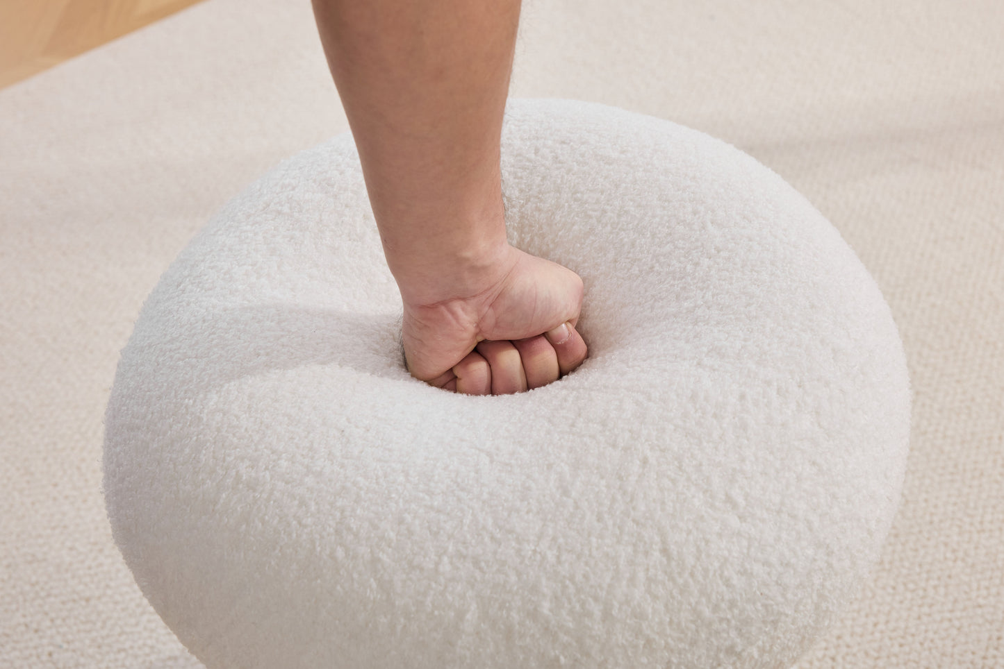066-Teddy Fabric Soft-padded Footstool, Mushroom shaped Ottoman, Shoe-changing Stool, Makeup Stool,No Installation Required, Suitable For Bedrooms, Living Rooms, Powder Rooms Or Entrances, White image 12