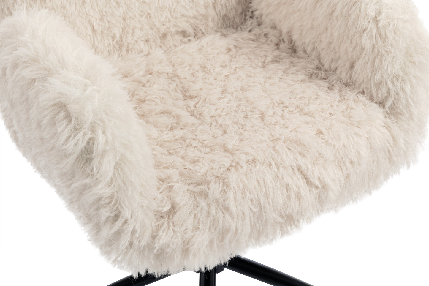 Criss Cross Chair with 5-Gear Adjustable Armrests & Wheels, Ergonomic Thickened Backrest Swivel Desk Chair for Home Office, Vanity, Bedroom and Living Room, Beige Lamb wool image 12