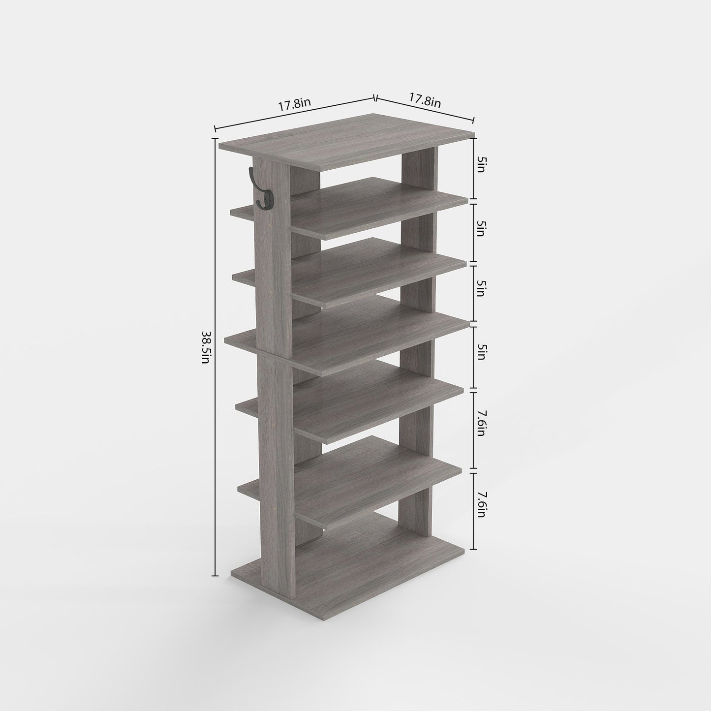 Shoe Rack,7 Tier Shoe Storage Organizer with Hooks, Entryway Shoe Tower,12-14Pairs Shoes,Vertical Shoe Organizer,Vertical Shoe Organizer,Easy Assemble,Saving Space,Rustic Gray image 11