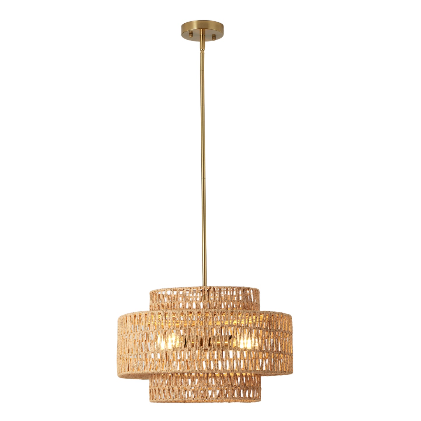 17.7" Boho Rattan Chandelier for Dining Room Light Fixture, 5-Light Hand Woven Wicker Pendant Light Fixture, Farmhouse Rustic Hanging Chandelier for Dining Room, Kitchen Island, Living, Bedroom image 9