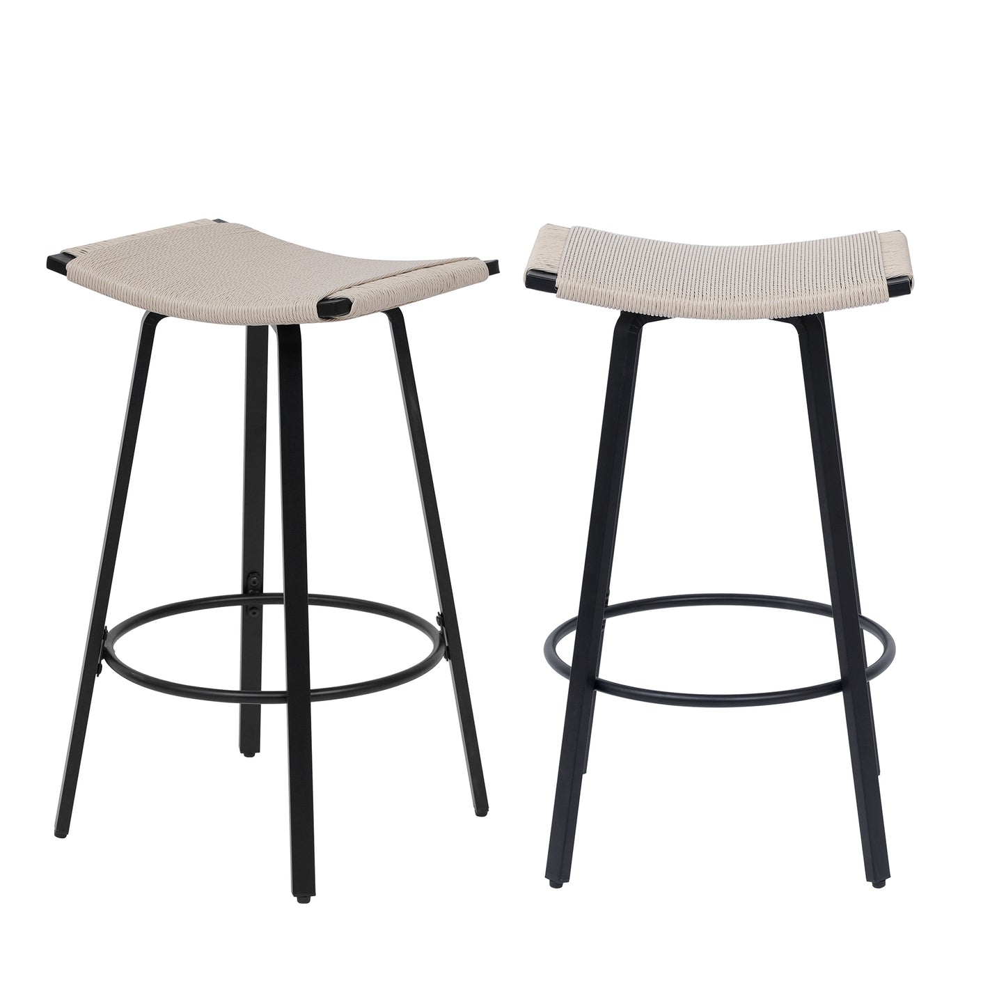 Counter Height Bar Stools Backless Handwoven Kitchen Dining Chairs with Round Footrest Set of 2 PVC Weaving Pub Stool for Indoor & Outdoor (Black & Creamy White) image 12