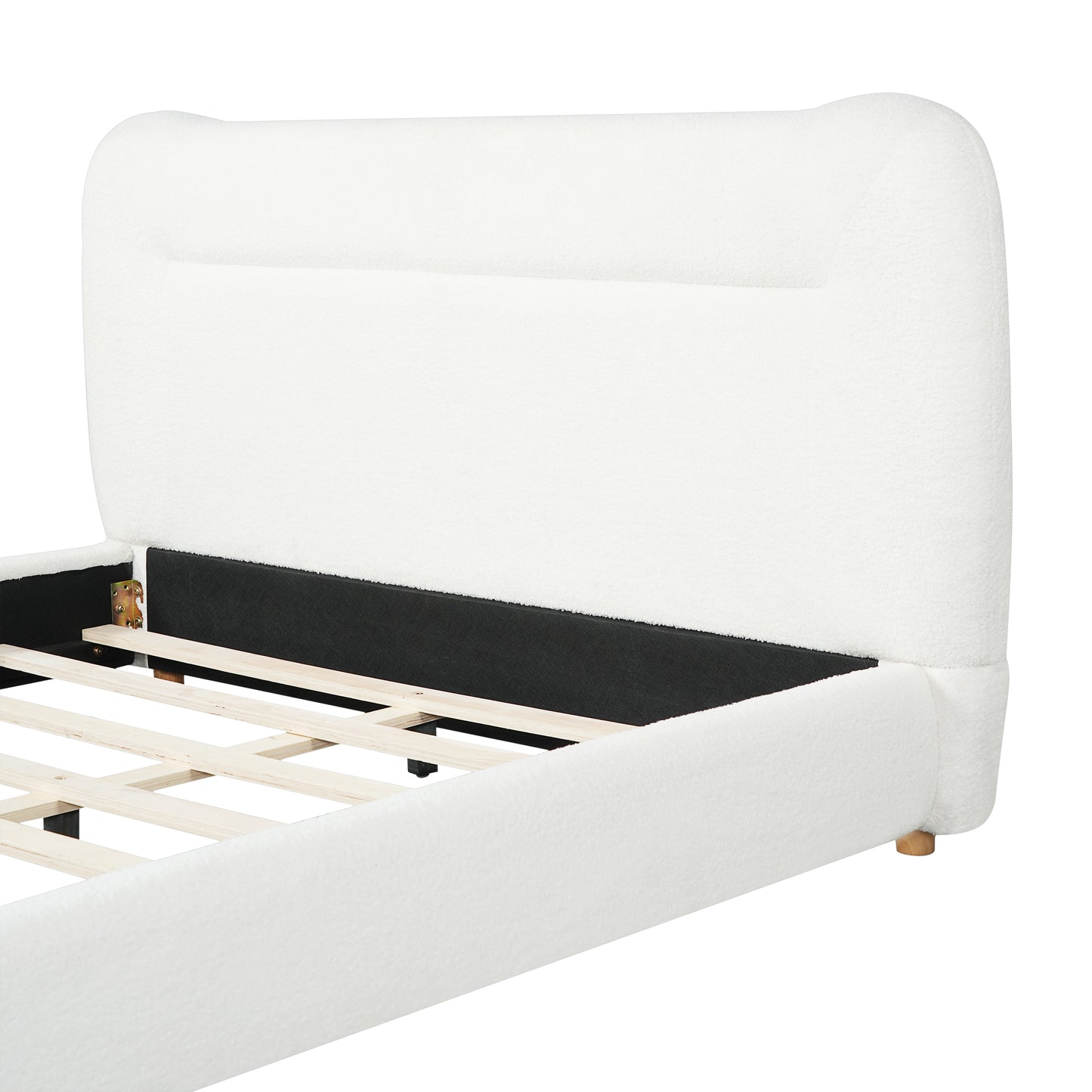Minimalist curved headboard teddy bear plush bed, Queen, Cream image 12