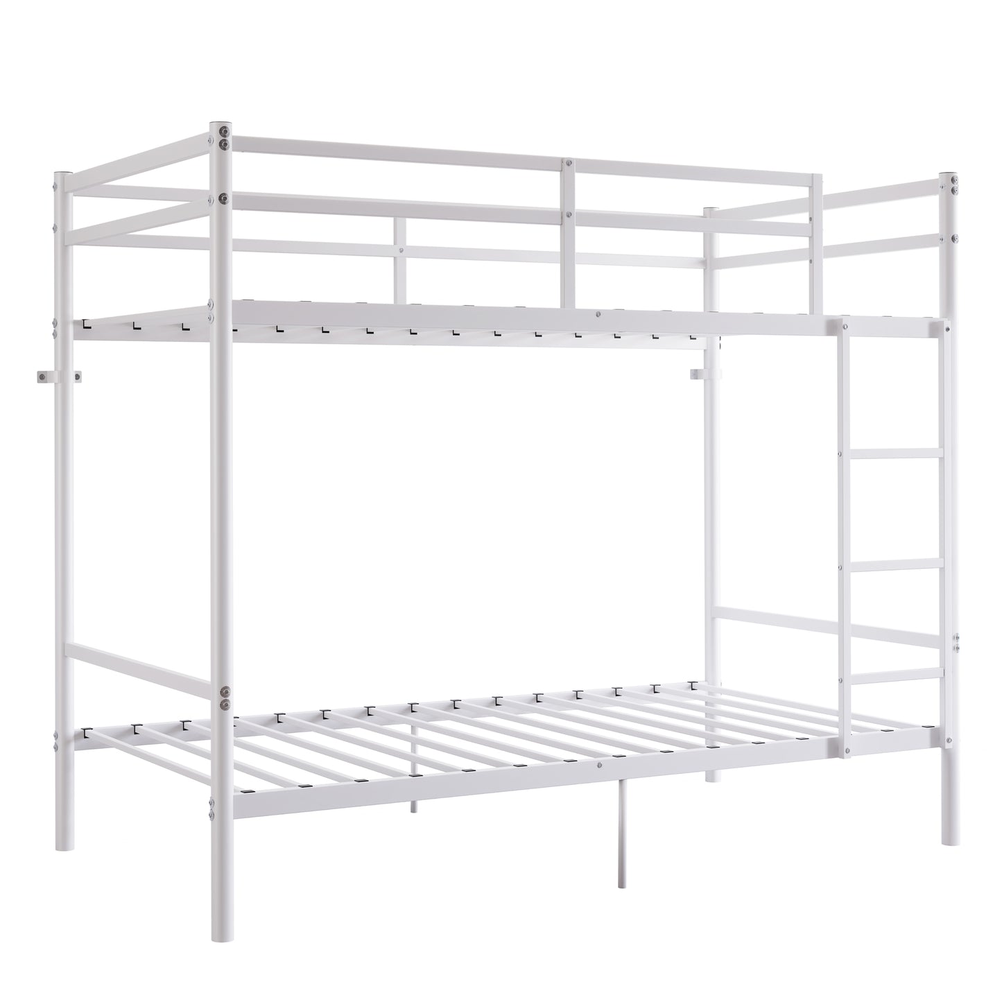 Bunk Bed with Ladder and high Guardrail Metal Bunk Bed, Storage Space, Noise Free,Twin Over Twin Size,White image 8