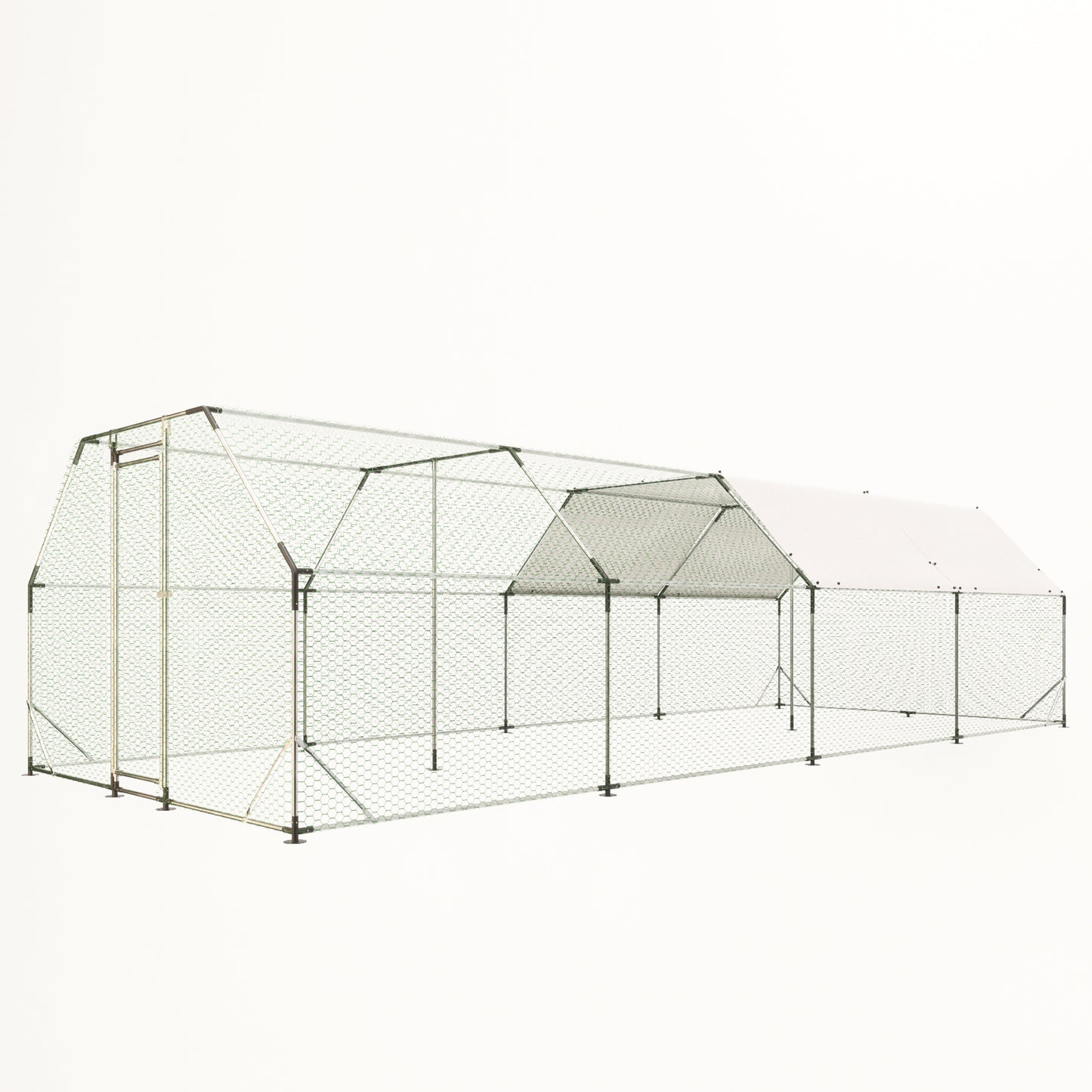 9.94 ft. x 25.68 ft. Galvanized Large Metal Walk in Chicken Coop Cage Farm Poultry Run Hutch Hen House image 8
