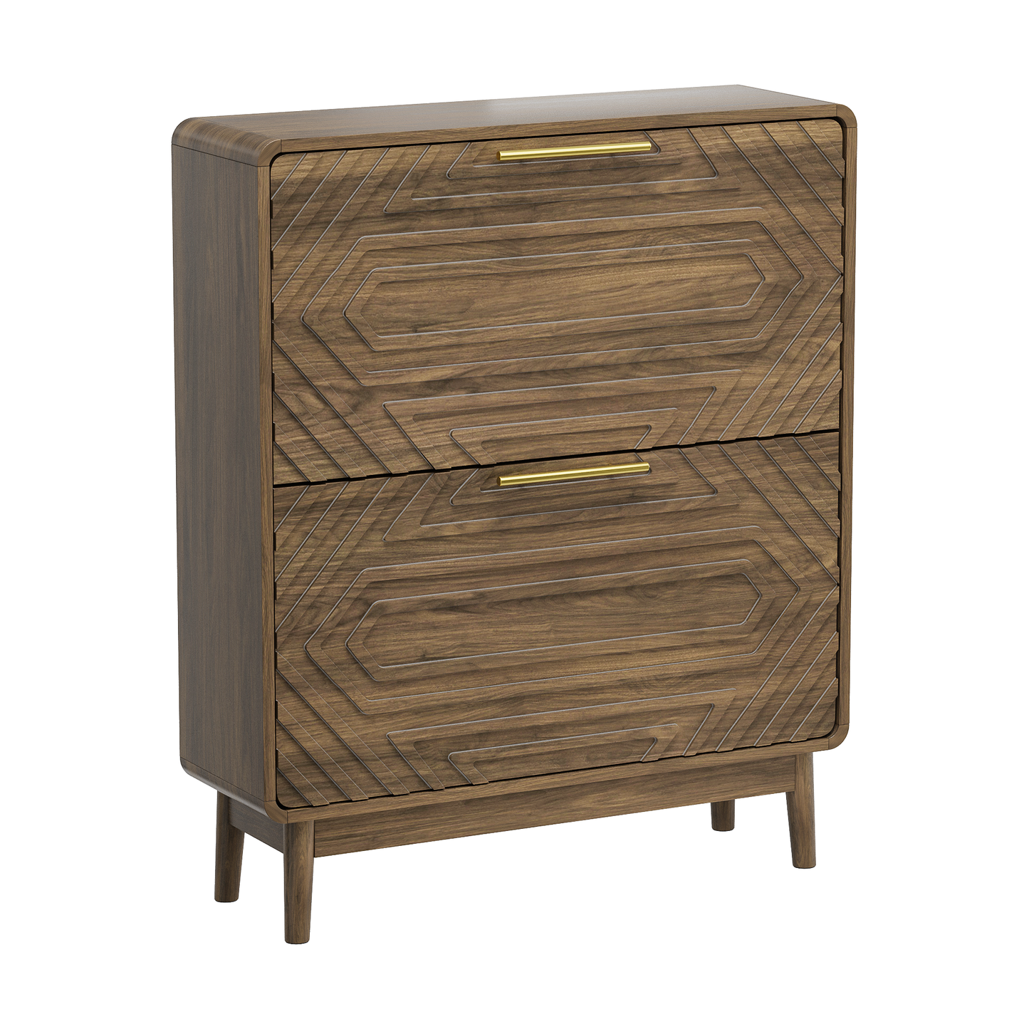 31.5" Walnut Shoe Cabinet, Mid-Century Modern Freestanding Shoe Cabinet, Freestanding Organizer with 2 Flip-Top Drawers, Suitable for Entry, Hallway and Foyer image 12