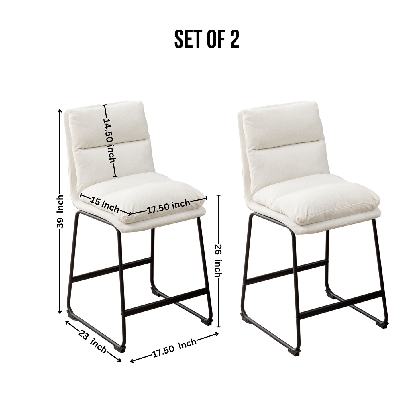 Milos Upholstered 26-inch Counter Height Stools, Set of 2,Vanilla White image 10