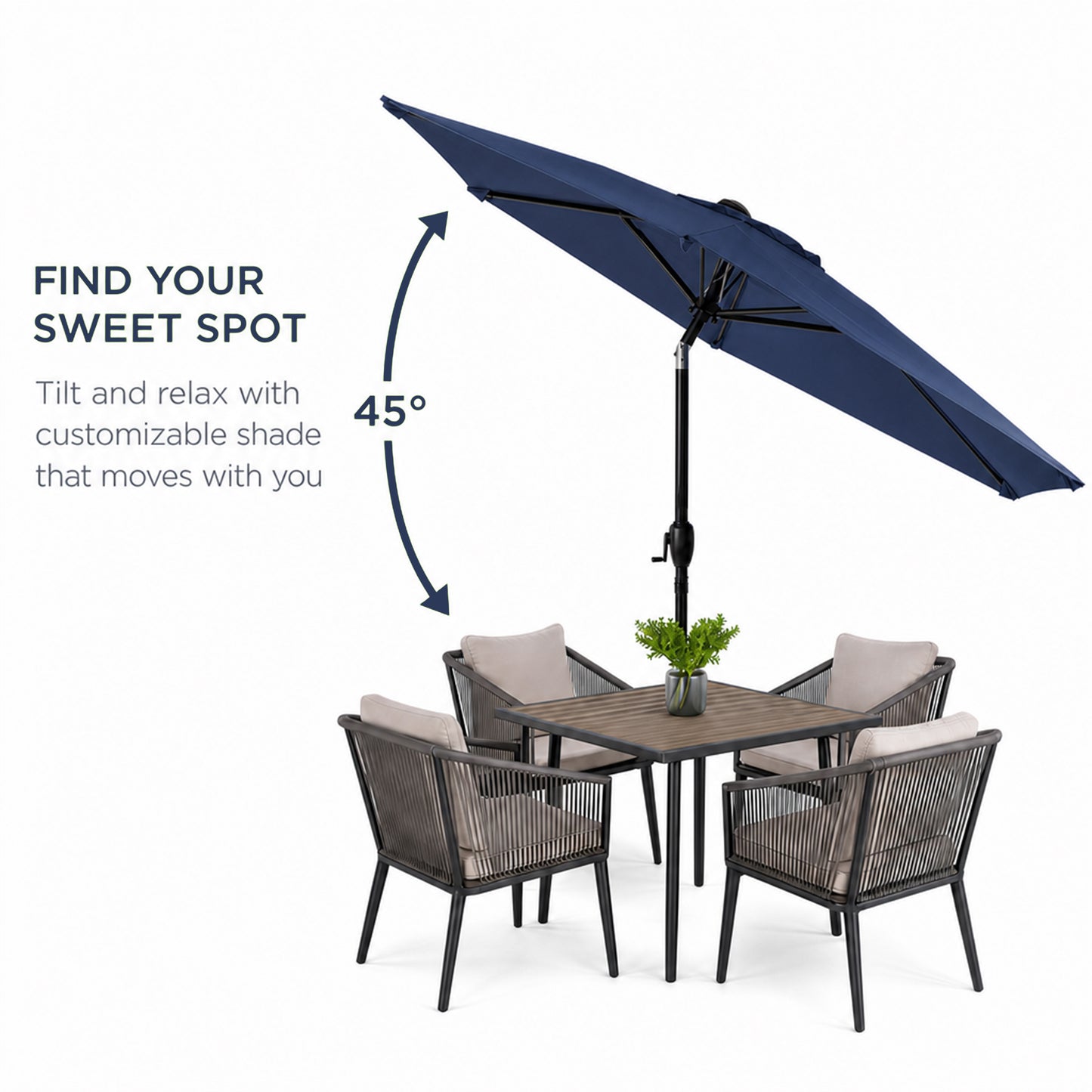 7.5 FT Patio Umbrella, Outdoor Market Yard Umbrella, Sun Shade Umbrella with Push Button Tilt and Crank Mechanism for Garden, Deck, Pool and Backyard, Not Include Umbrella Base, Blue image 12