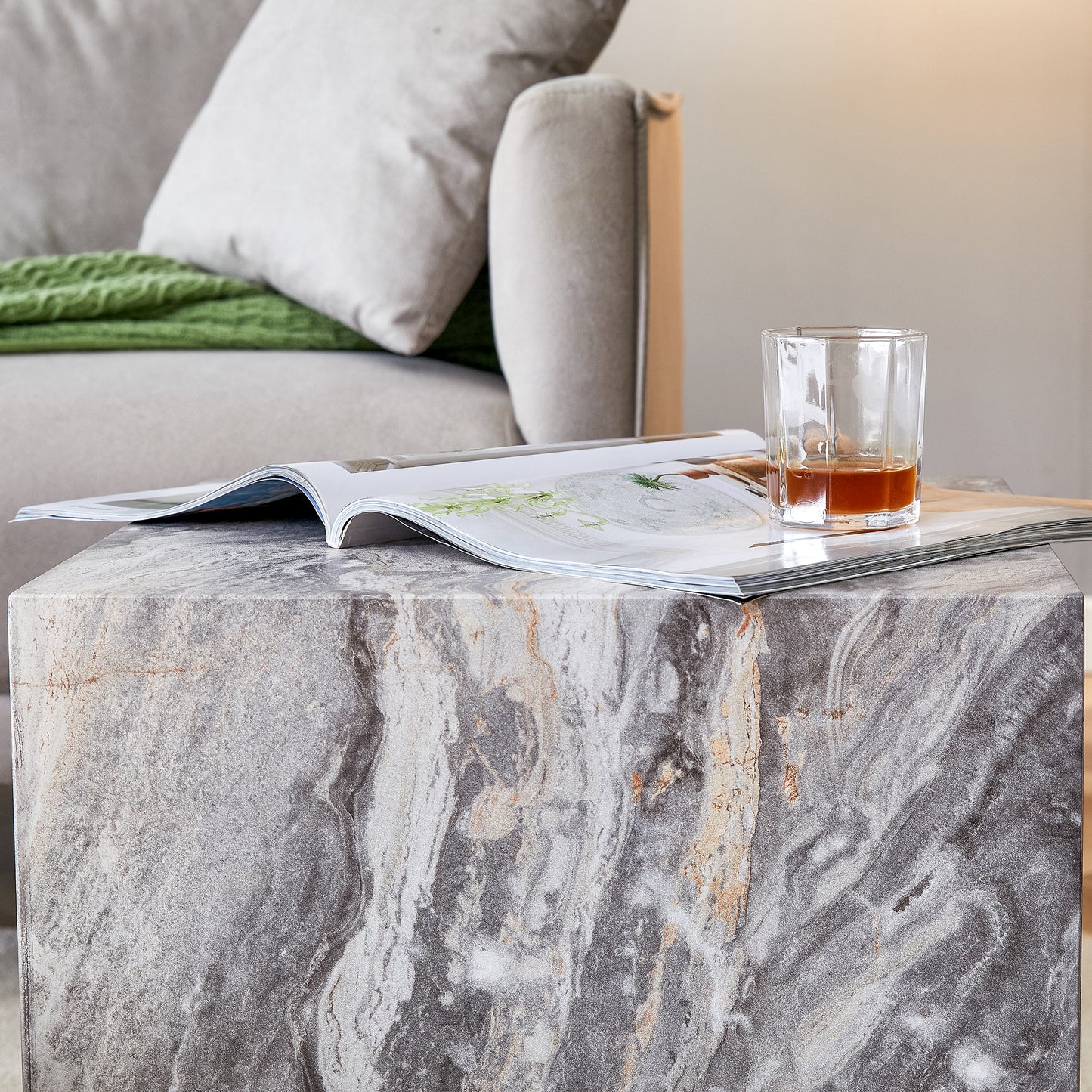 Elevate your living space with this modern MDF coffee table, which showcases gray textured patterns. It is characterized by stylish design. image 12