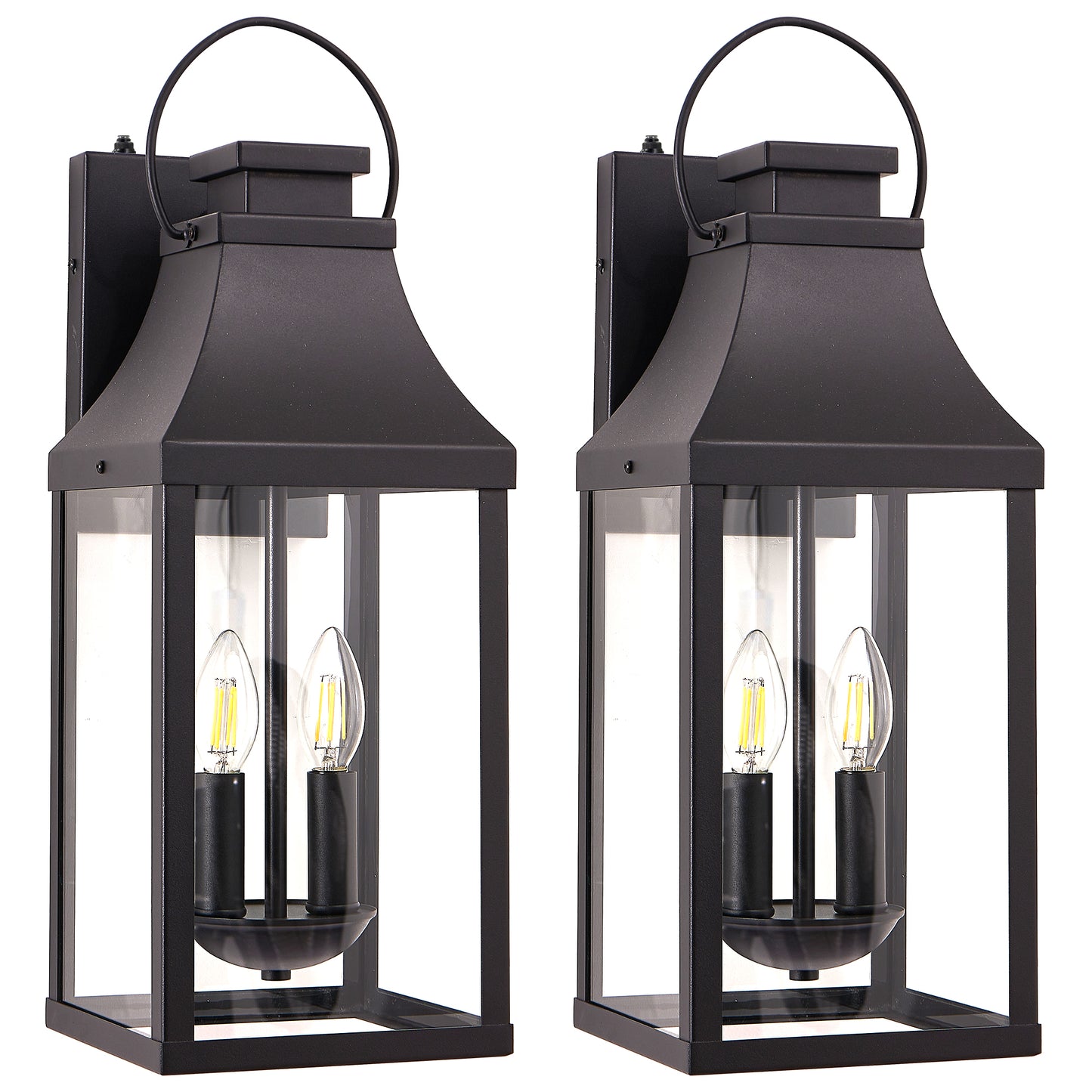Dusk to Dawn Outdoor Lighting Fixture, 20'' Large Porch Lights Outdoor Sconce Lights, 2-Light Black Exterior Lights for House Waterproof Outside Patio Lanterns for House Garage, 2-Pack image 7