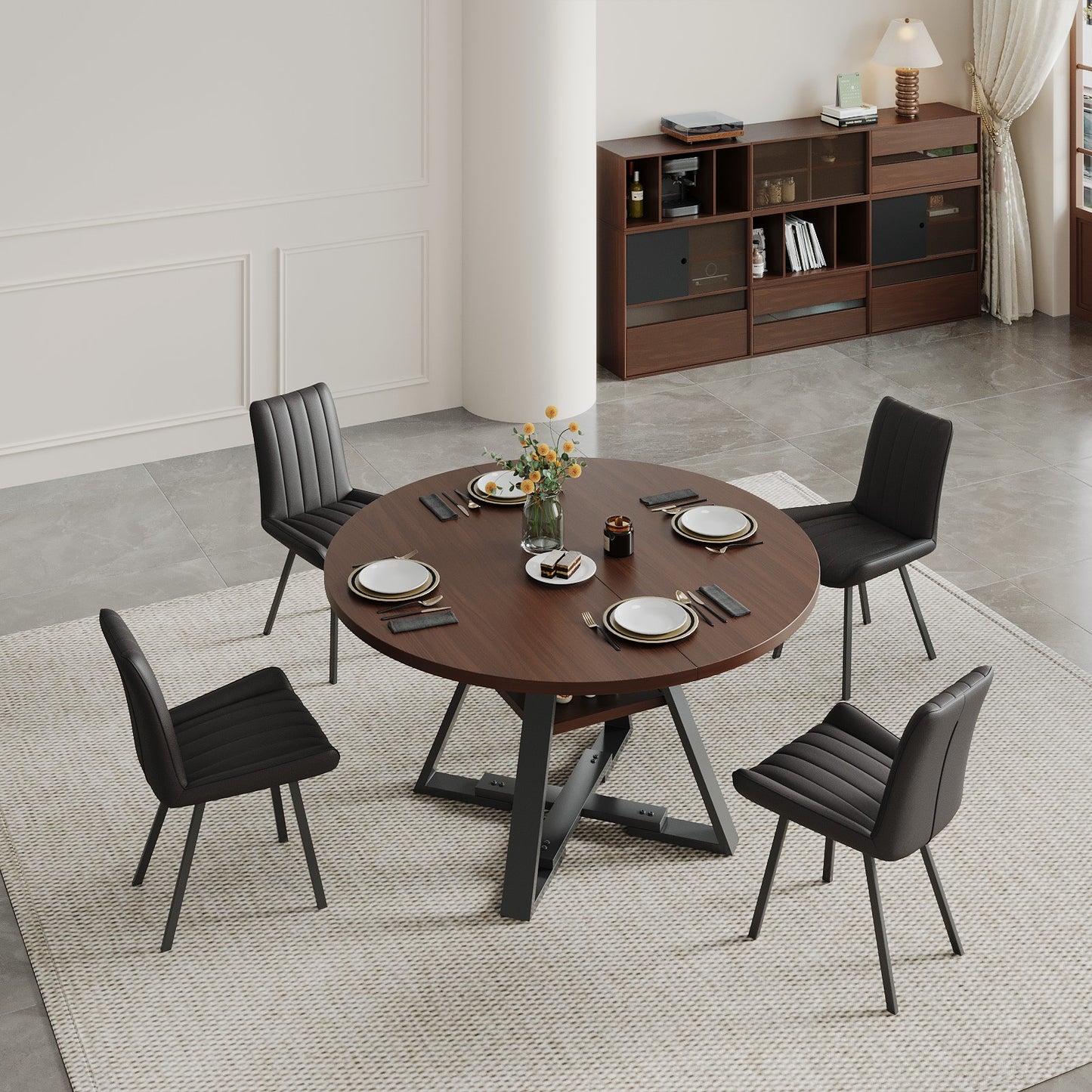 Round dining table in black walnut, 115cm. image 8