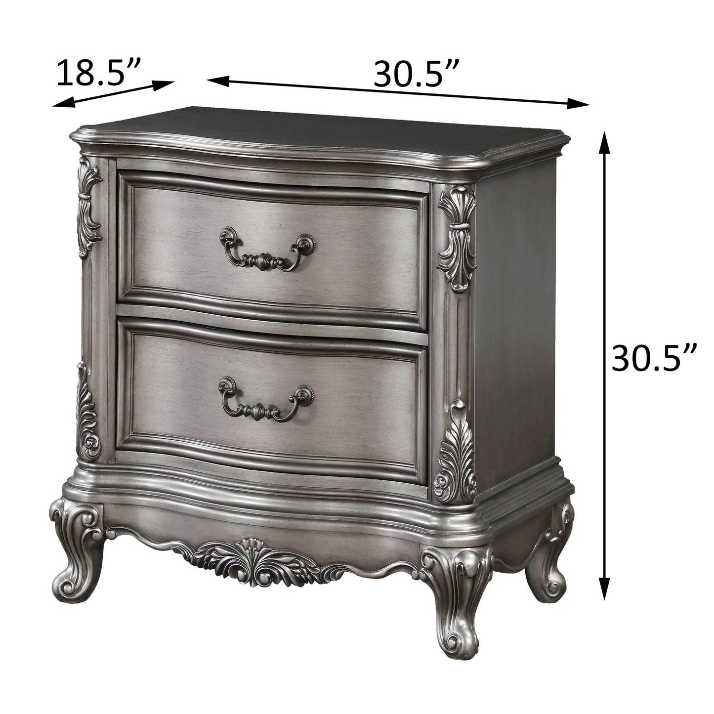 Antique Platinum 2-drawer Nightstand image 8