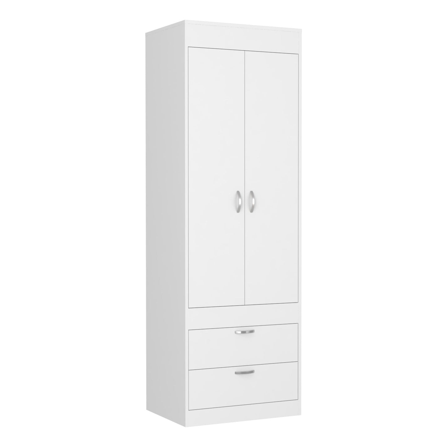 Armoire 70H", Double Door Cabinet, Two Drawers, Metal Handles, Rod, White image 6