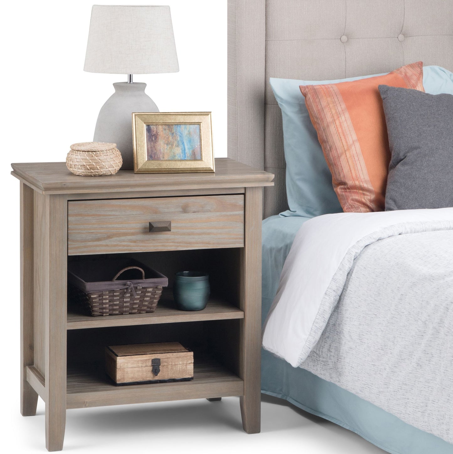 Artisan 24 inch Wide Solid Wood Bedside Table in Distressed Grey image 9