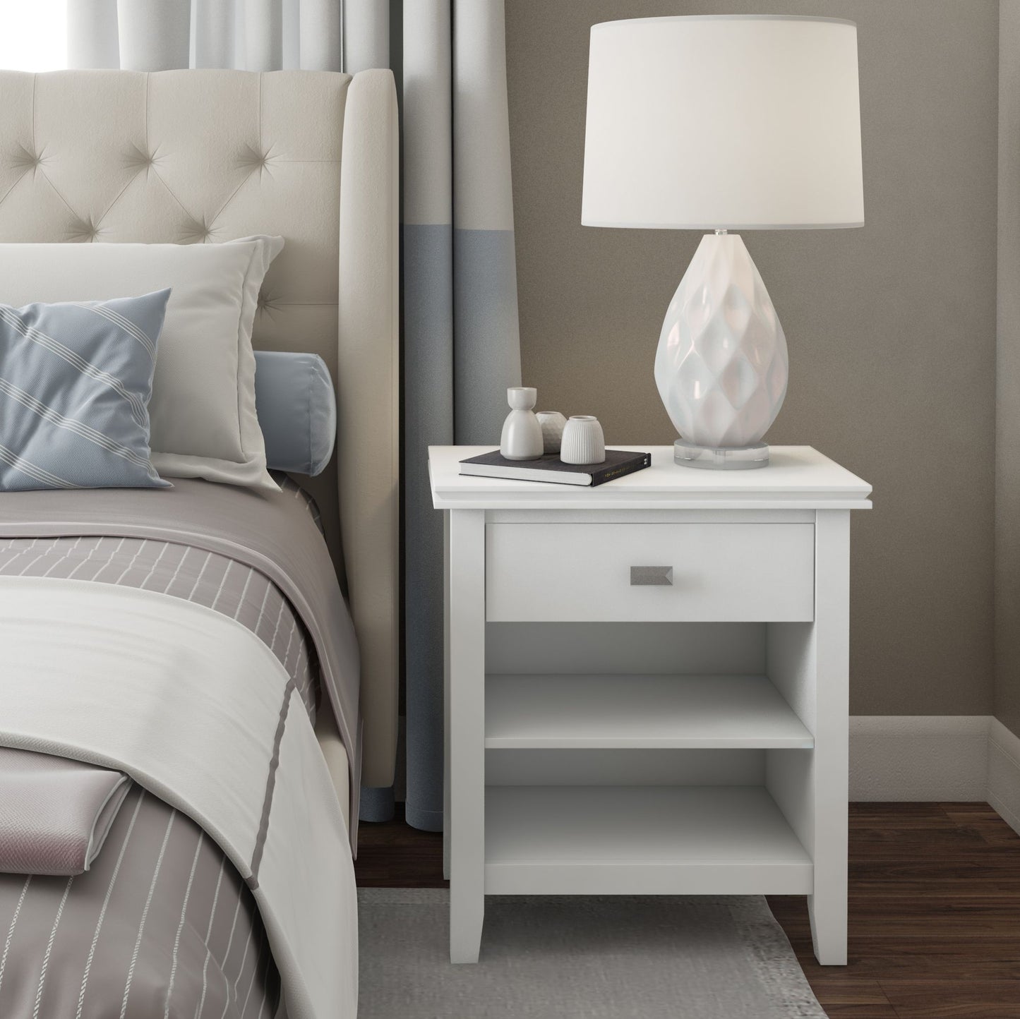Artisan 24 inch Wide Solid Wood Bedside Table in White image 7