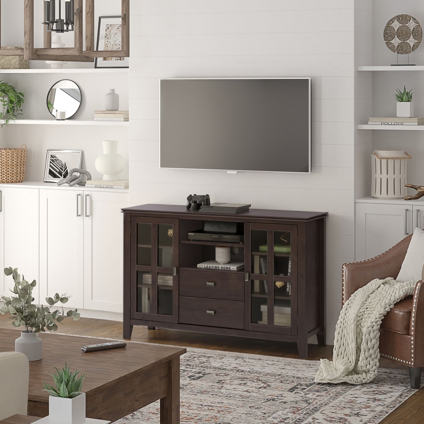 Artisan 53 inch Wide Solid Wood Tall TV Stand in Dark Chestnut Brown For TVs up to 60 inches image 9