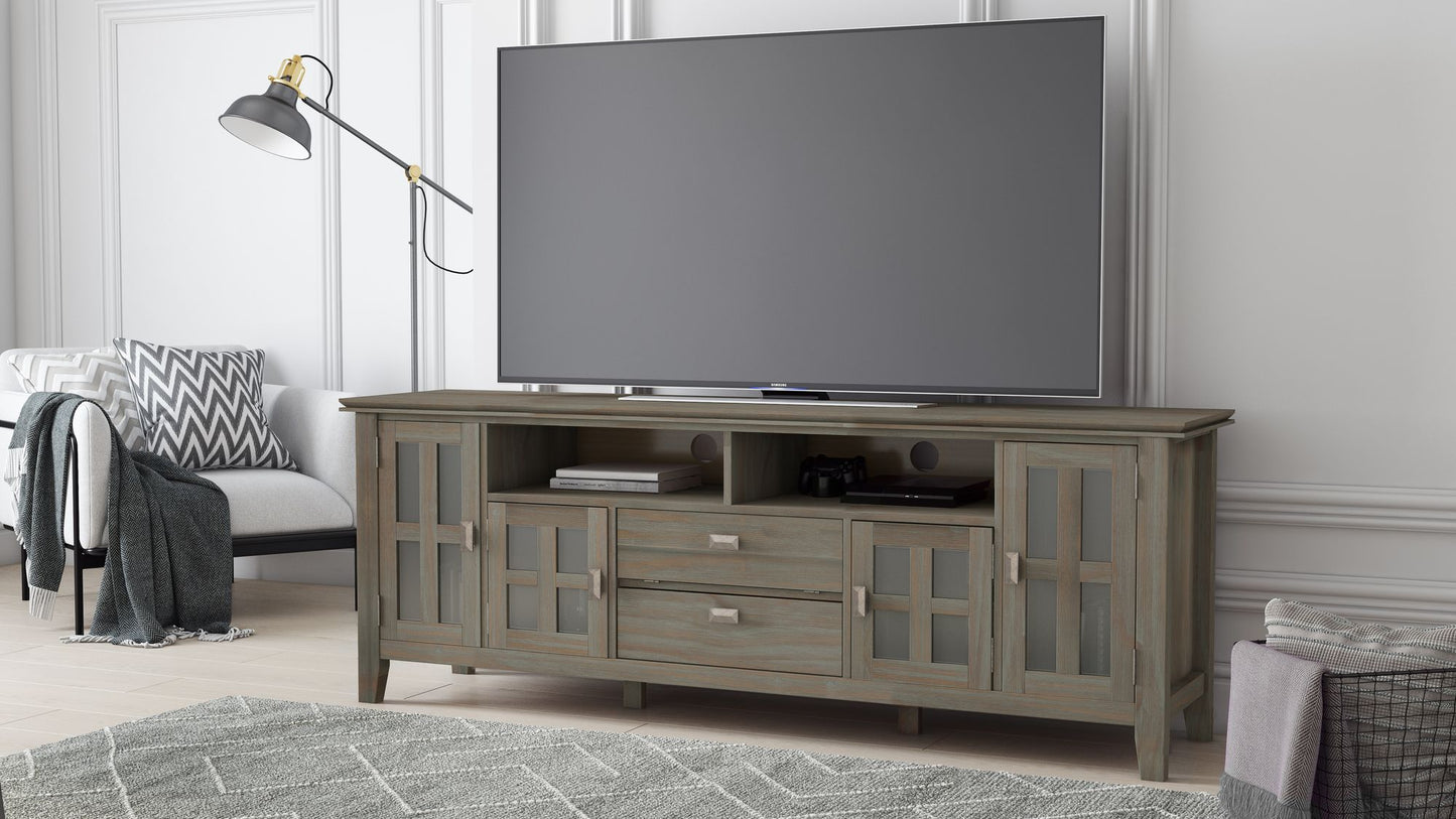 Artisan 72 inch Wide Solid Wood TV Stand in Distressed Grey For TVs up to 80 inches image 8