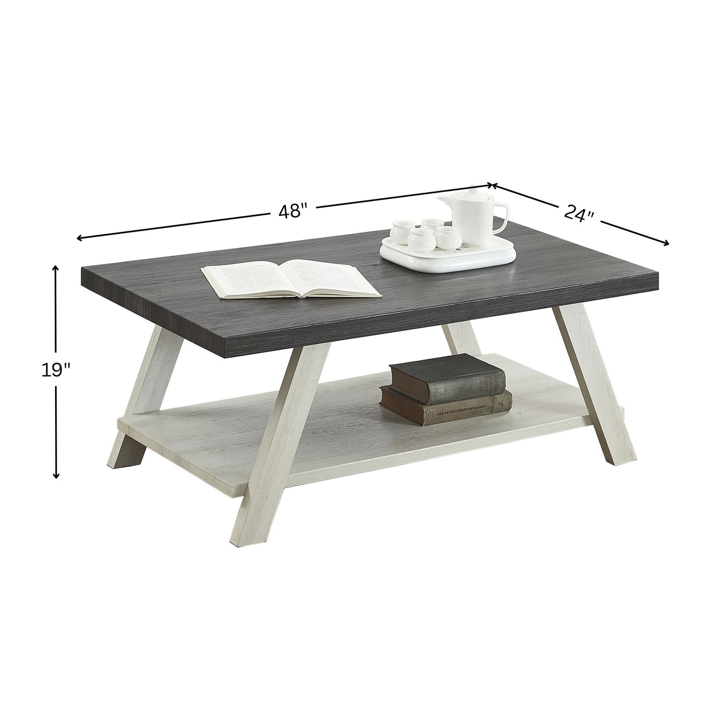 Athens Contemporary Two-Tone Wood Shelf Coffee Table in Weathered Charcoal and Beige image 6