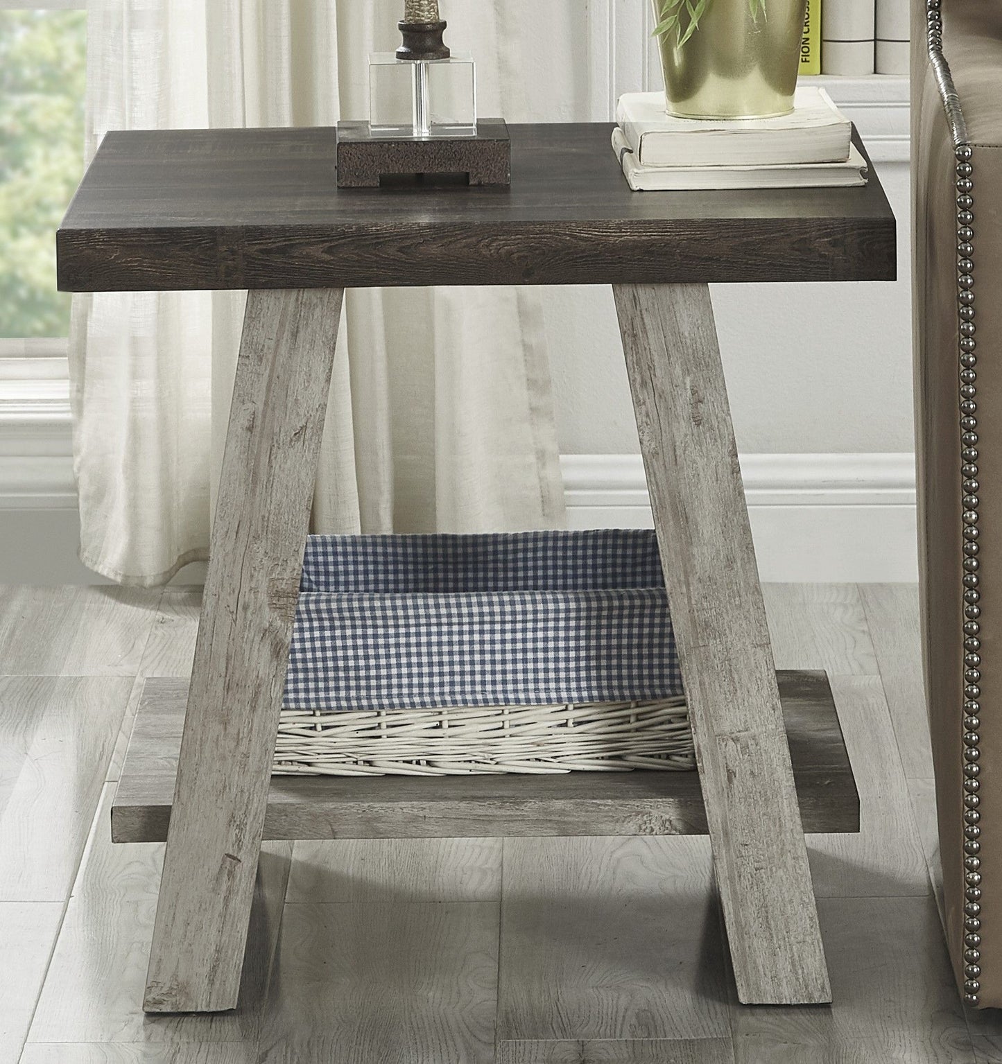 Athens Contemporary Two-Tone Wood Shelf End Table in Weathered Walnut and Gray image 5