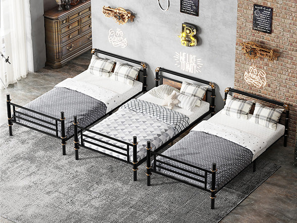 Quad Bunk Bed for 4 Kids, Heavy Duty Metal Twin Bunk Bed Frame, Detachable Triple Bunk Bed, Can Be Divided Into 3 Twin Beds, Black(Old SKU W2580S00020) image 12