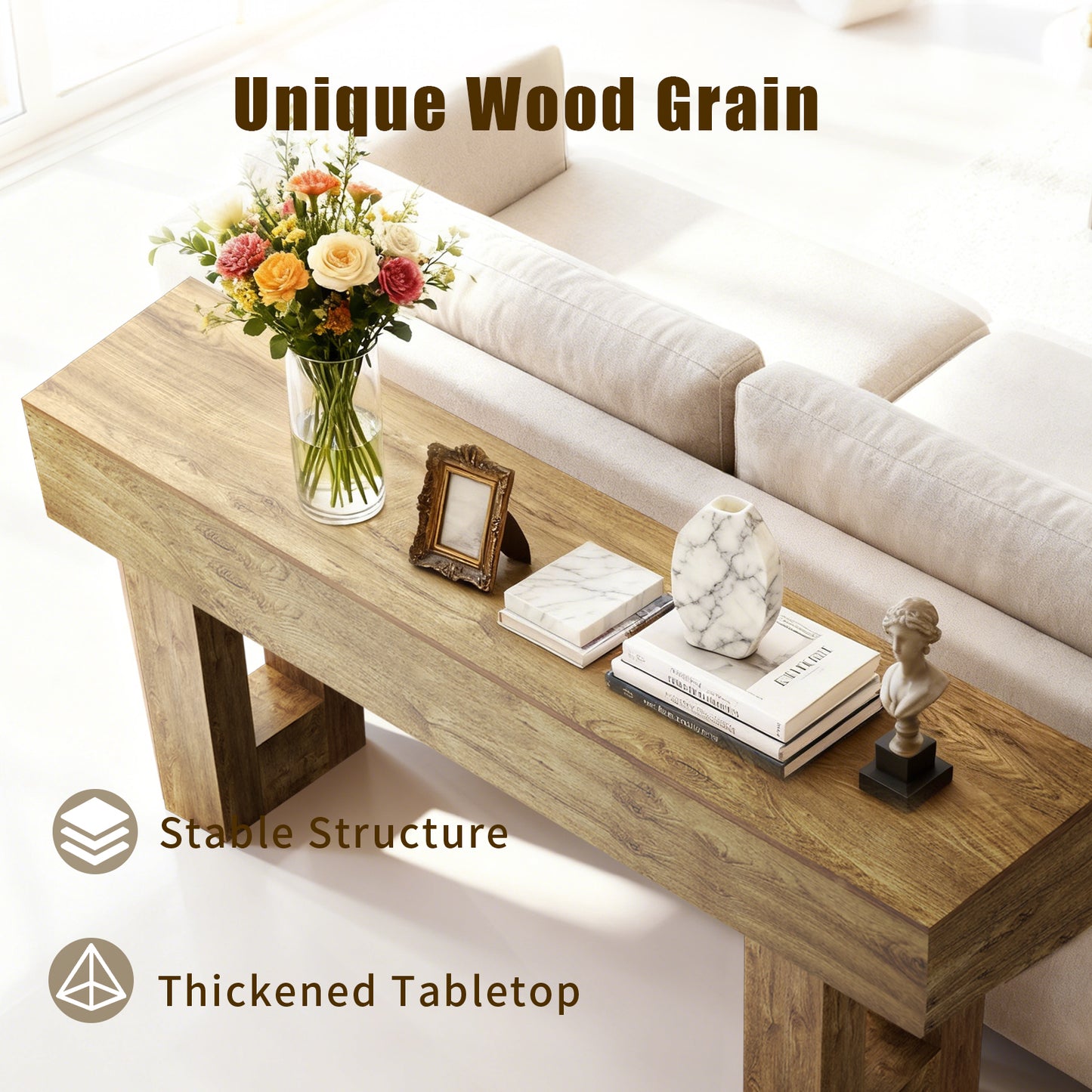 63'' Long Console Table, Farmhouse Entryway Table with Storage, Native Wood Grain Tree Scars, Wooden Rectangular Sofa Table Behind Couch for Entrance, Hallway, Living Room, Foyer (Natural Wood) image 12