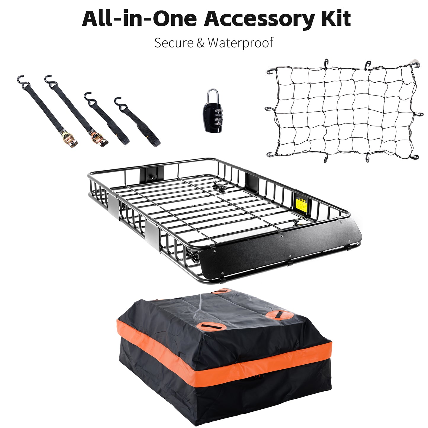 64 x 39 x 6 Inch Heavy Duty 250LB Roof Rack Cargo with 500D Waterproof Cargo Bag, Net & Ratchet Strap, Car Top Luggage Holder Basket for SUV, Truck or RV Camping Storage Steel Construction image 9