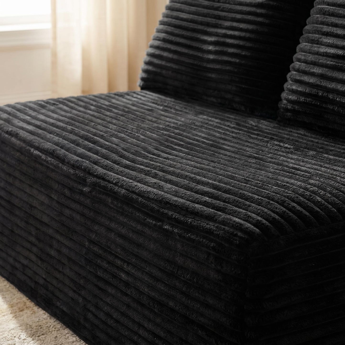 Black Corduroy Ground-Hugging Compressed Loveseat, Armless No-Legs 2-Seater Sofa for Living Room Small Apartment image 12