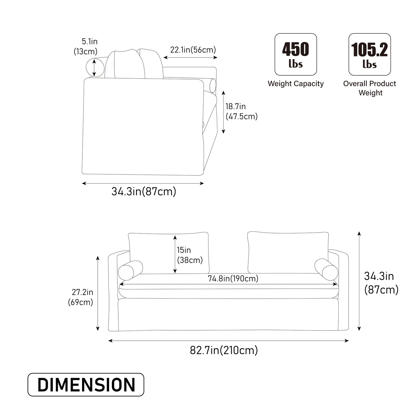 82.68" Wide Extra-large Double-seater Sofa, Chenille Upholstered, With Two Armrest Pillows And Two Backrest Pillows, Suitable For Bedrooms, Living Rooms, And Window Seating.Green image 11
