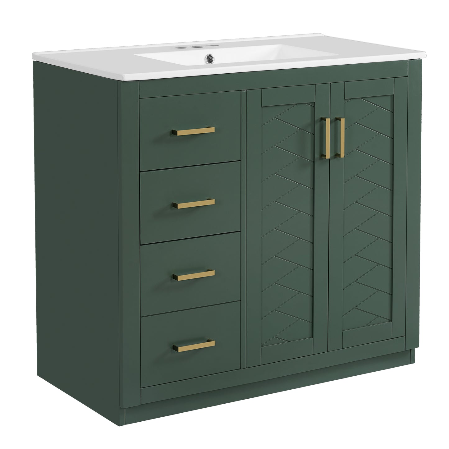 36'' Bathroom Vanity with Ceramic Sink Combo, Solid Wood Frame Bathroom Storage Cabinet, Freestanding Vanity Set with 3 Drawers& Soft Closing Doors image 12