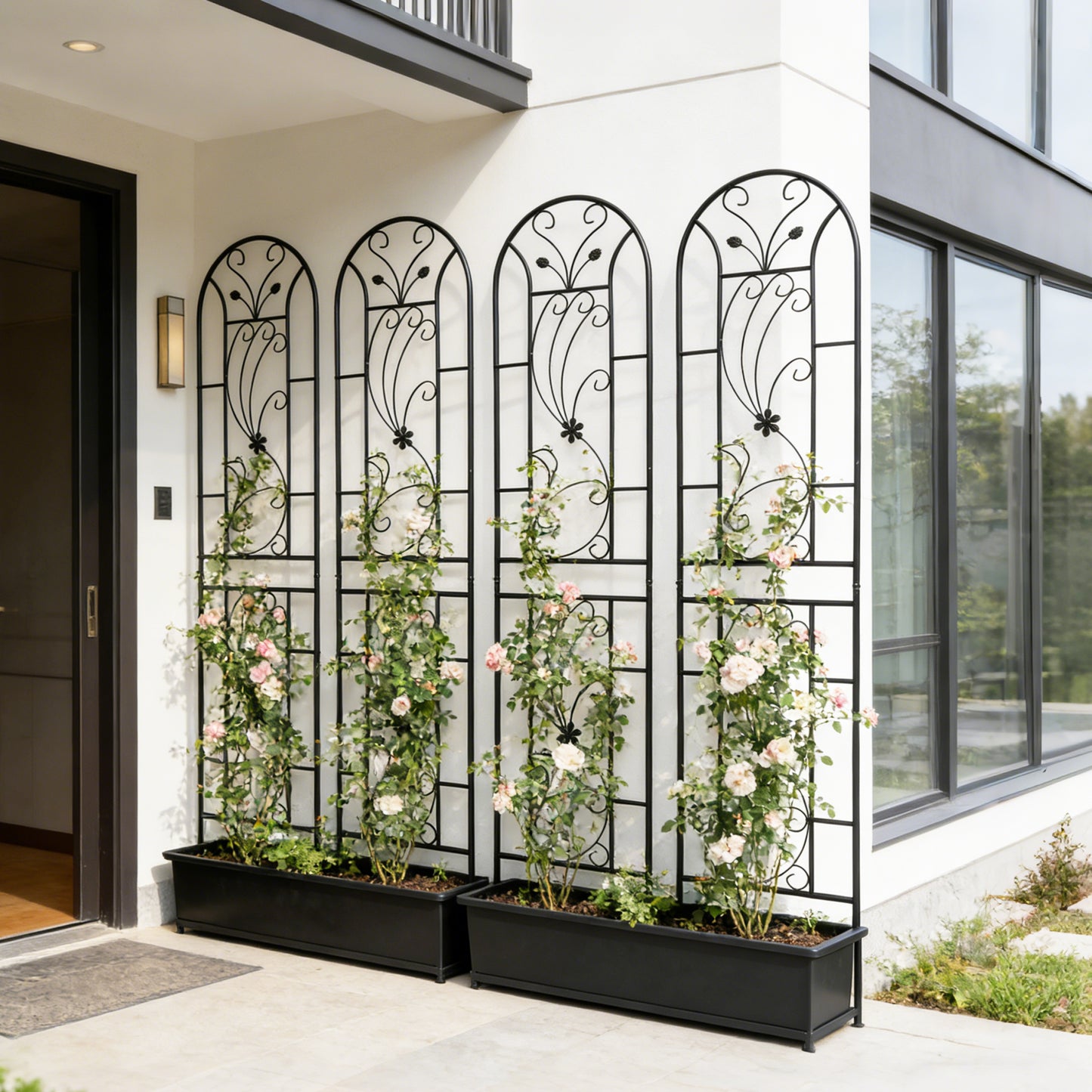 4 Pack Metal Garden Trellis 86.7" x 19.7" Rustproof Trellis for Climbing Plants Outdoor Flower Support Peacock Style Black image 12
