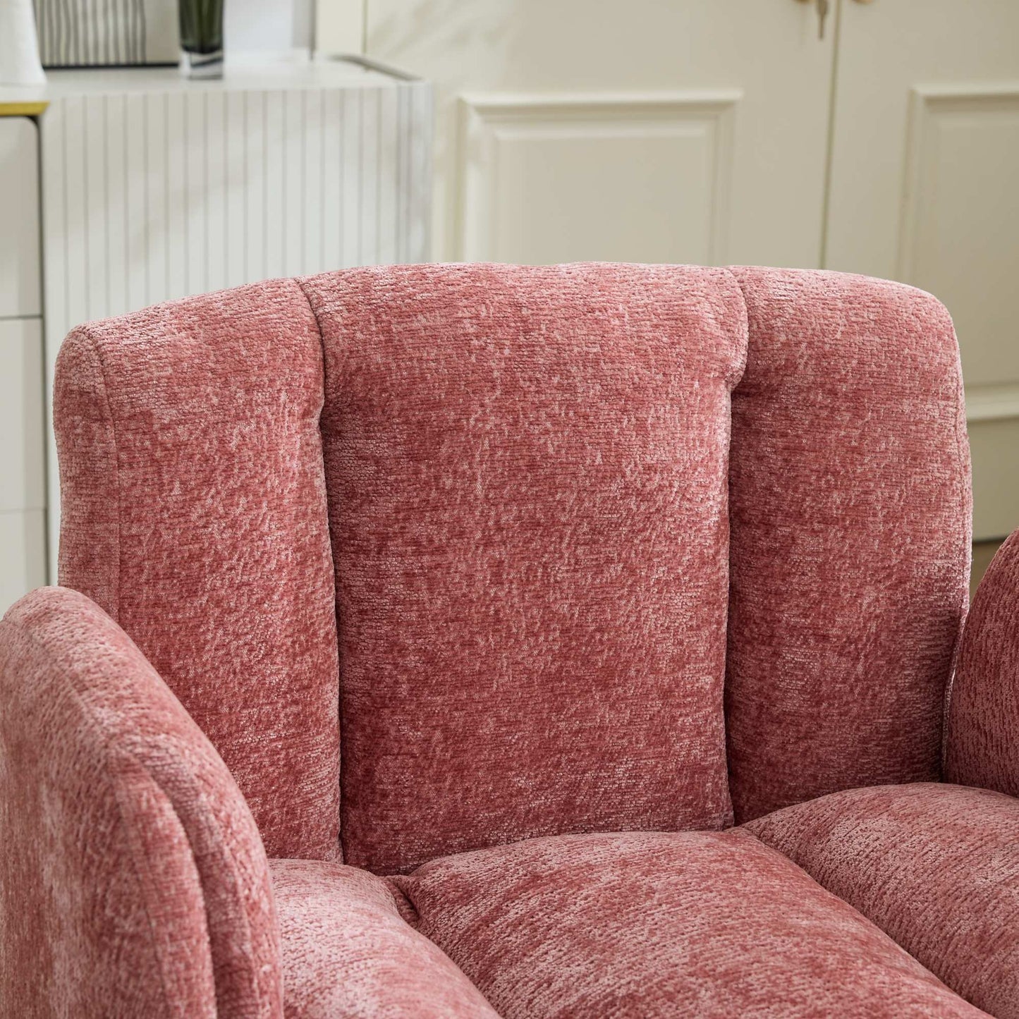 Modern Chenille Swivel Office Chair, Height Adjustable Task Chair with Convertible Multi-Position Armrests, Comfy Double Cushioned Desk Chair for Home, Study,Vanity & Living Room, Blush Pink,SW5028PK image 12