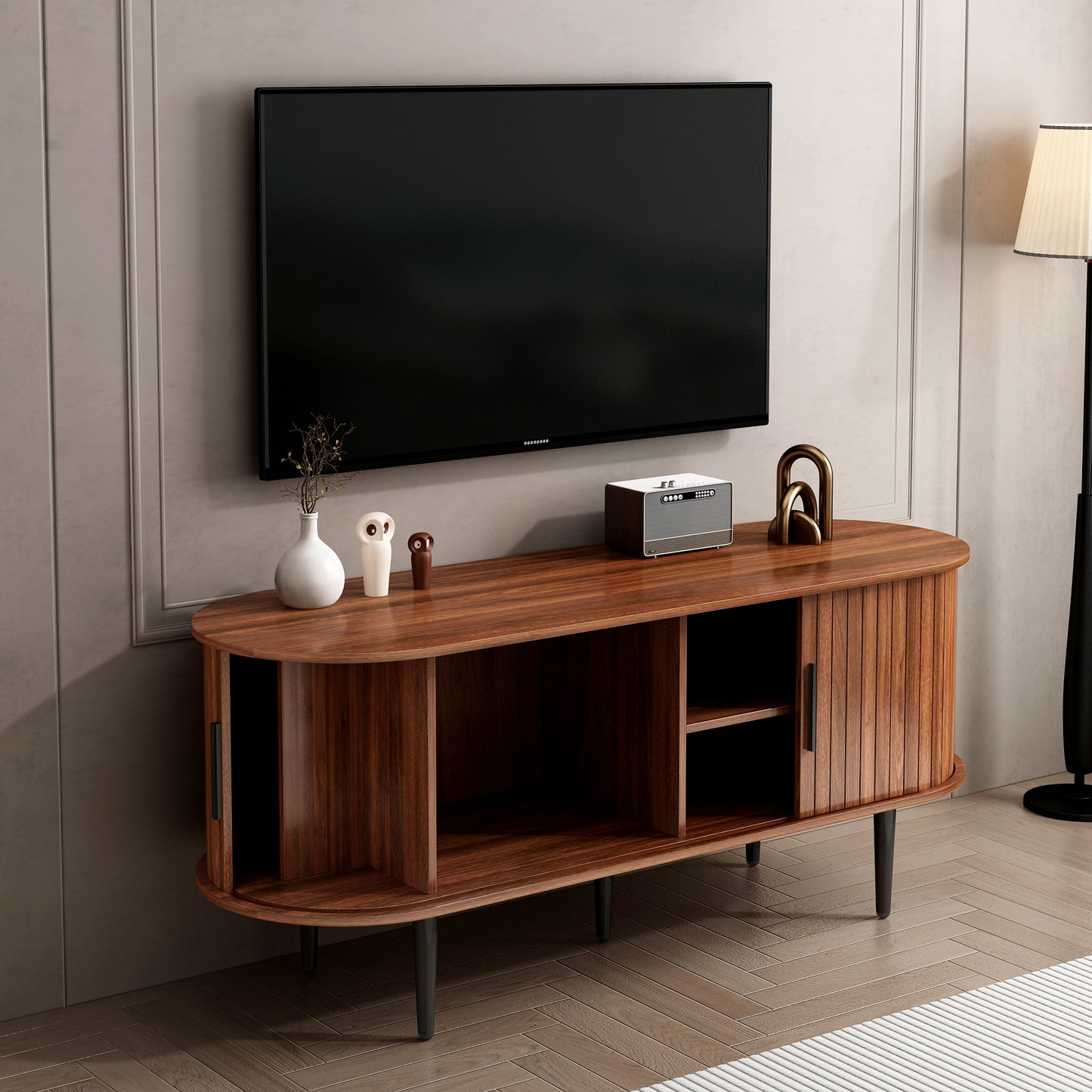 TV Stand, 47" Modern TV Console Table with Storage Compartment and Sliding Door, Gaming Entertainment Center with Cabinet for Living Room, Bedroom, Office (Walnut) image 12