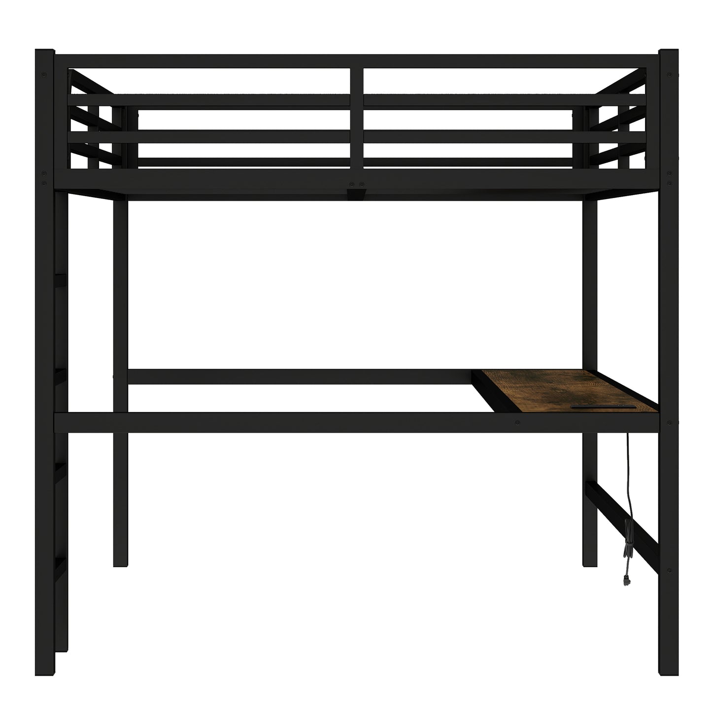 Metal Queen Size Loft Bed with Power Outlet and LED Lighted, Space-Saving, Noise Reduced, Black image 12